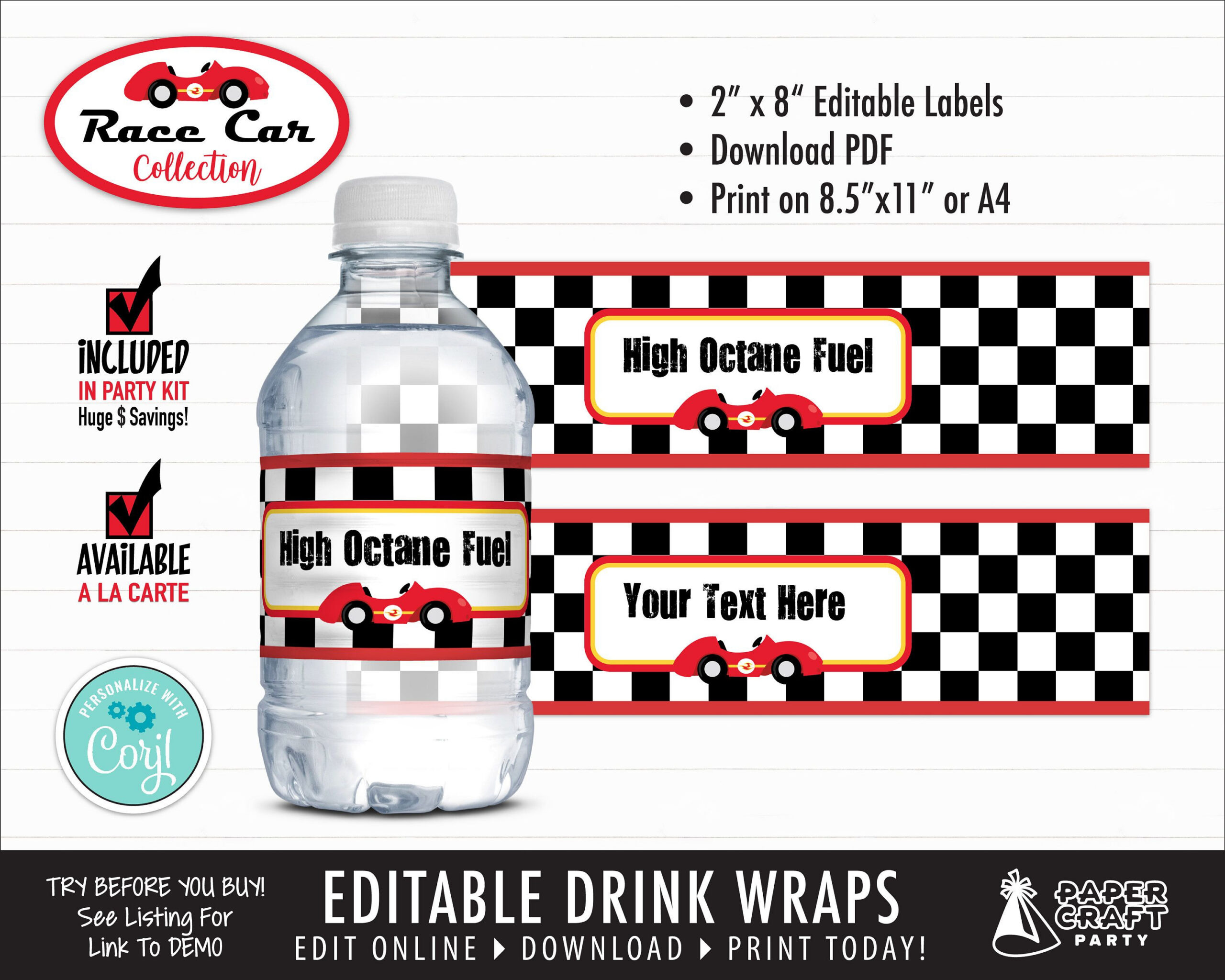 Race Car Printable Drink Label, Edit Online + Download Today With with Free Printable Cars Water Bottle Labels