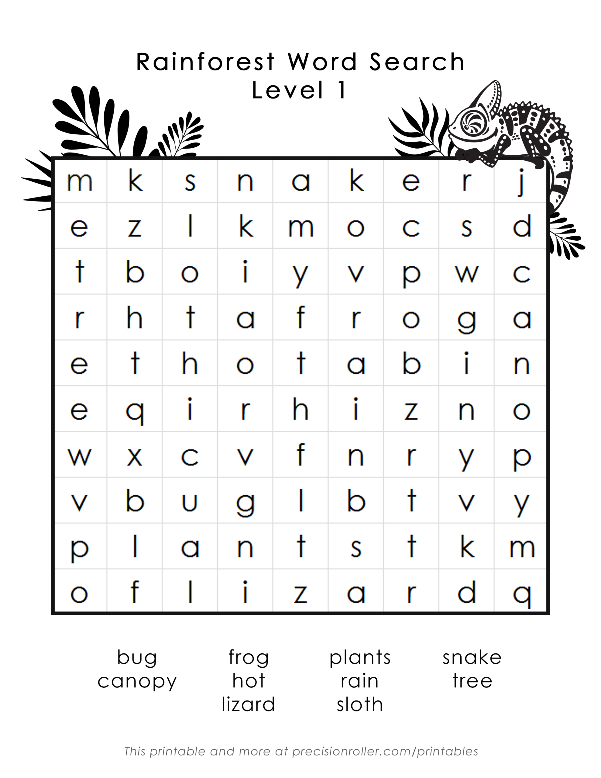 Rainforest-Themed Free Printable Word Search - Precision Printables inside Word Search Free Printable Easy