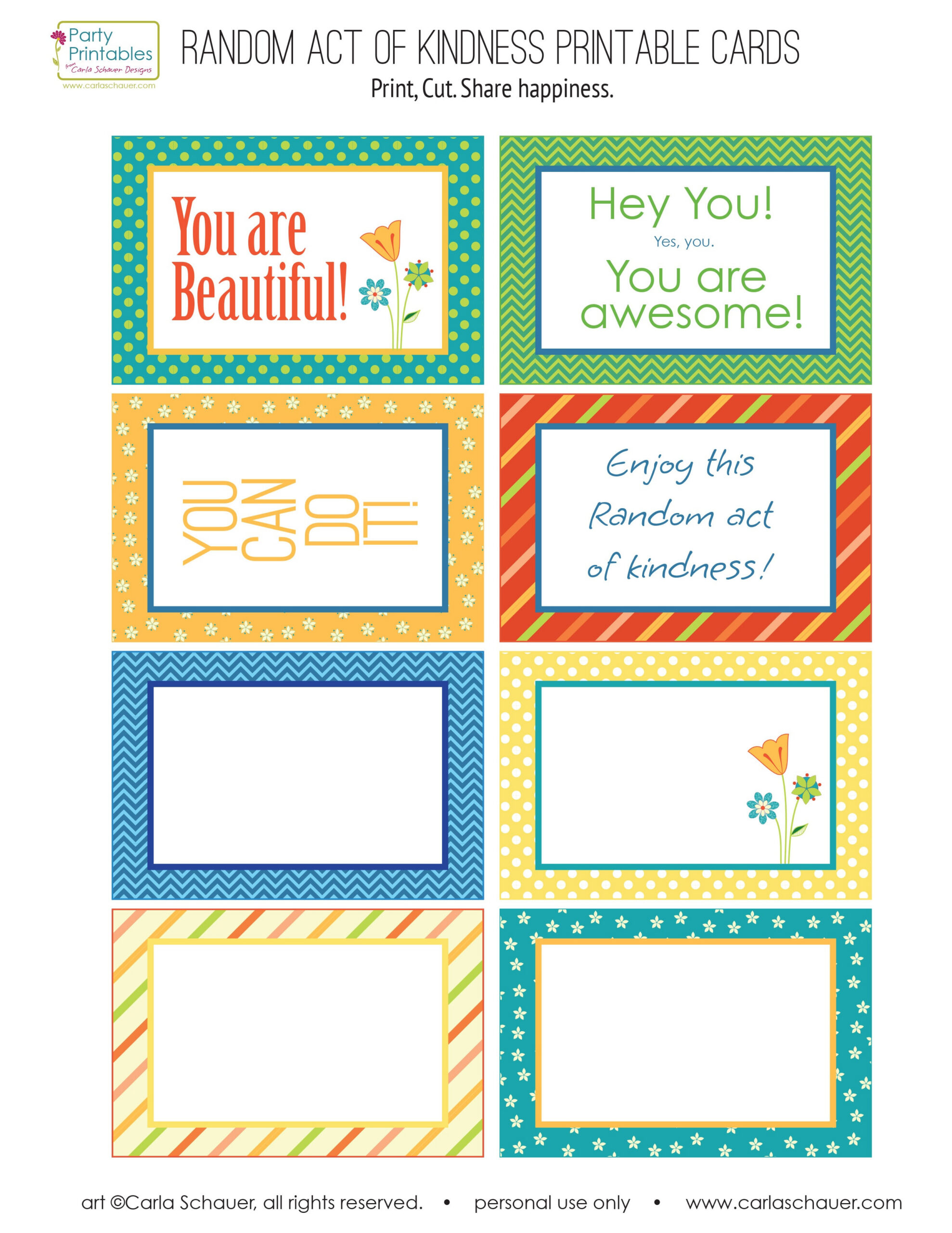 Random Act Of Kindness Free Printables - Carla Schauer Designs throughout Free Printable Kindness Cards