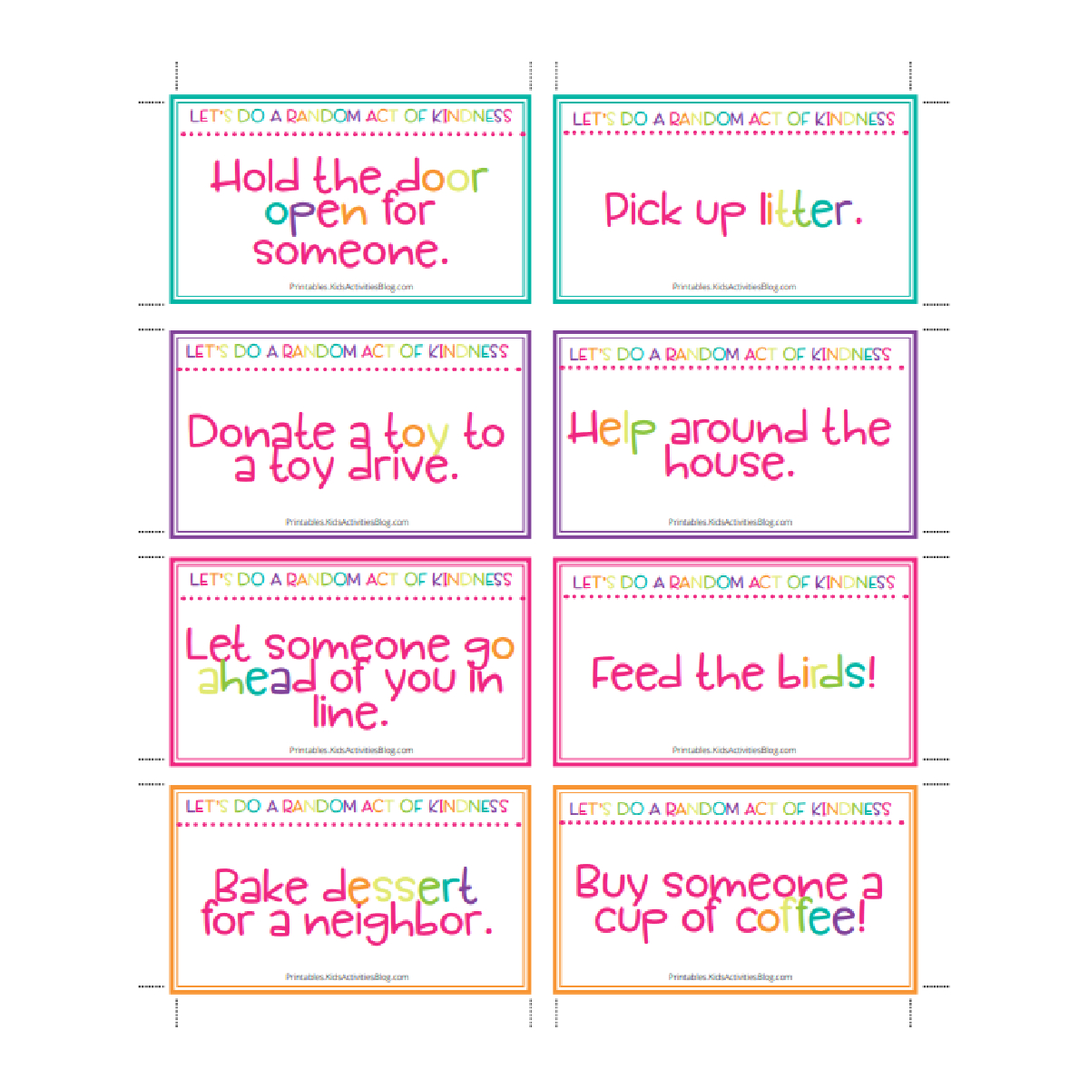 Random Acts Of Kindness Cards For Kids: 40 Free Printable Cards inside Kindness Cards Printable Free