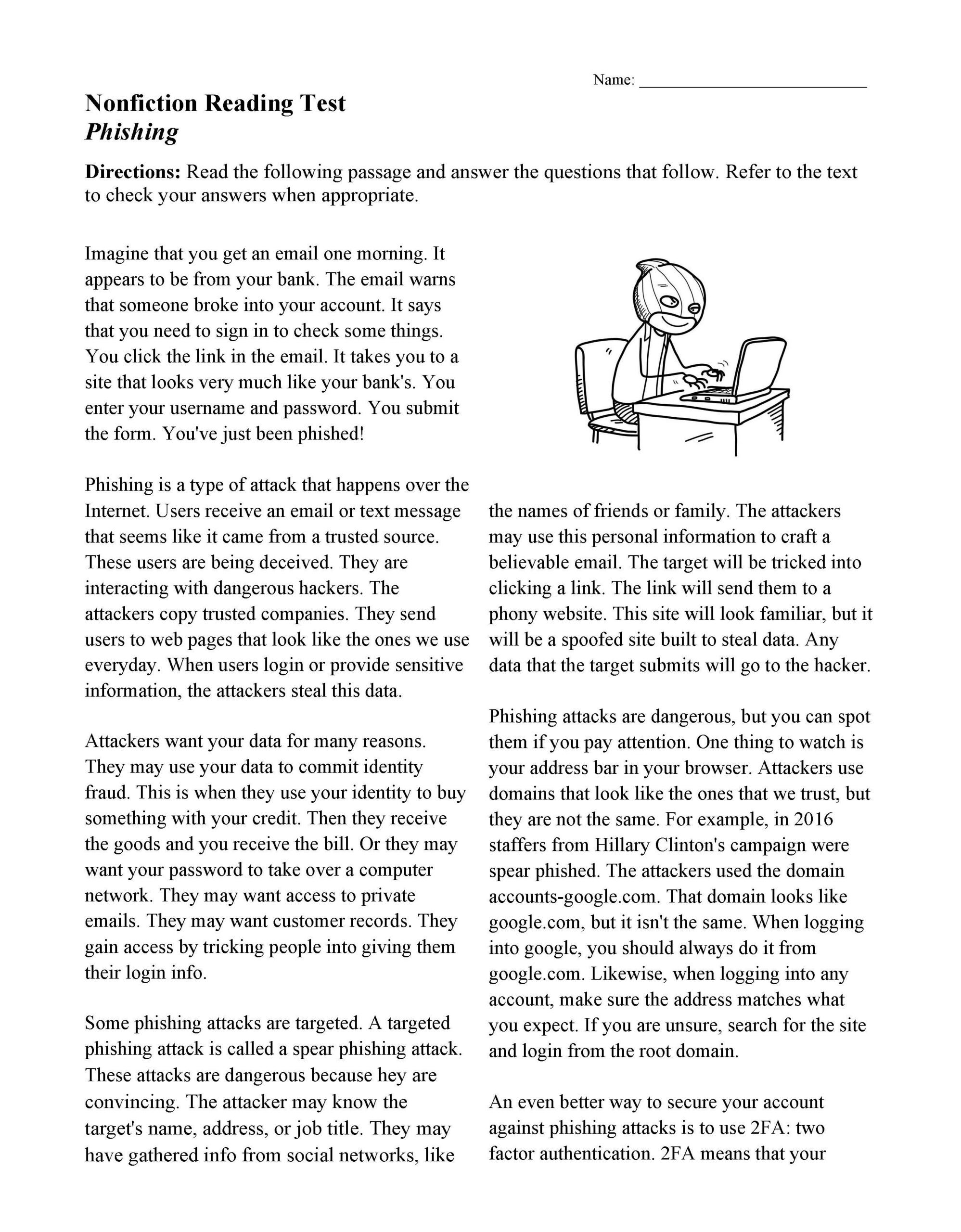 Reading Comprehension Worksheets | Online Or Printable intended for Free Printable Reading Assessment Test