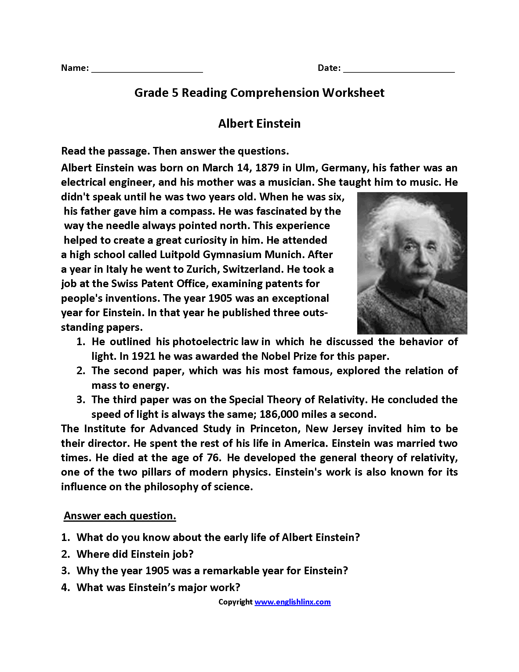 Reading Worksheets | Fifth Grade Reading Worksheets - Worksheets pertaining to Free Printable Reading Worksheets For 5Th Grade