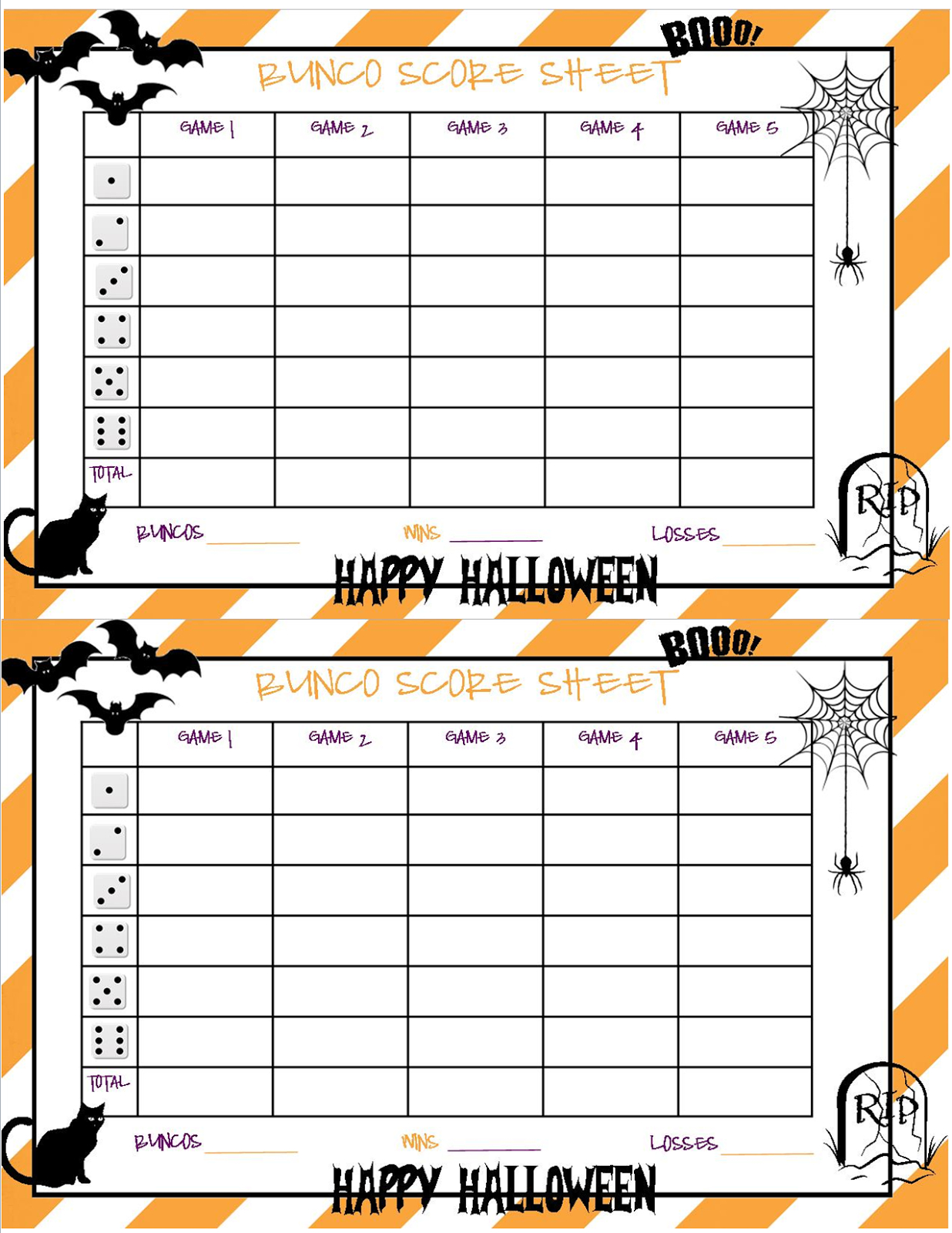 Recipes From Stephanie: Halloween Bunco Sheet inside Free Printable Halloween Bunco Score Sheets