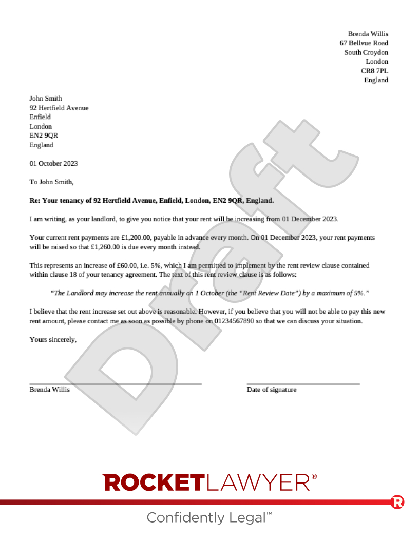 Rent Increase Notice | Template & Faqs - Rocket Lawyer Uk in Free Printable Rent Increase Letter Uk