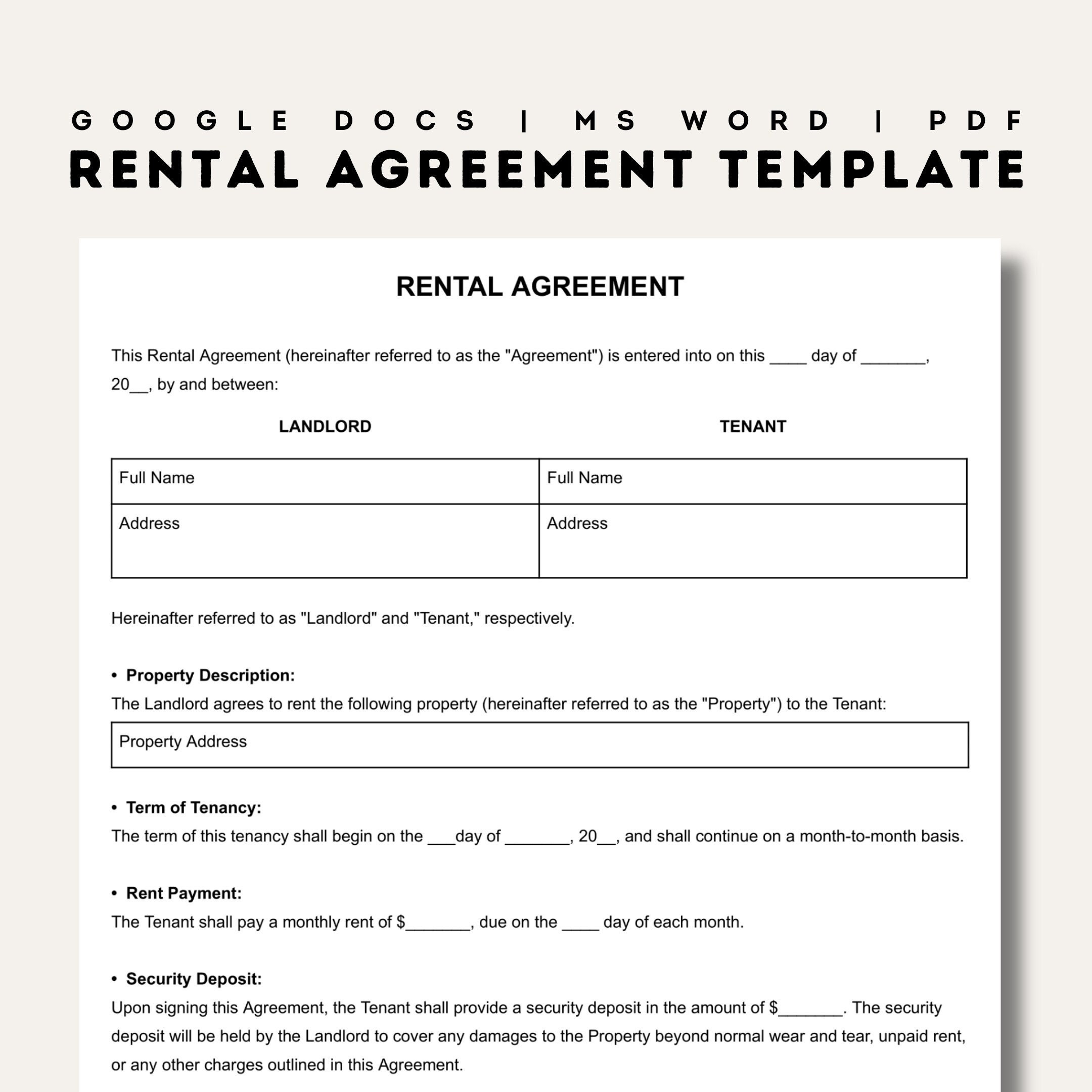 Rental Agreement Templates Simple Editable Rental Agreements Form throughout Free Printable House Rental Forms