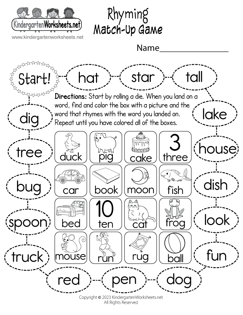 Rhyming Match-Up Game Worksheet - Free Printable, Digital, & Pdf throughout Free Printable Rhyming Words Worksheets