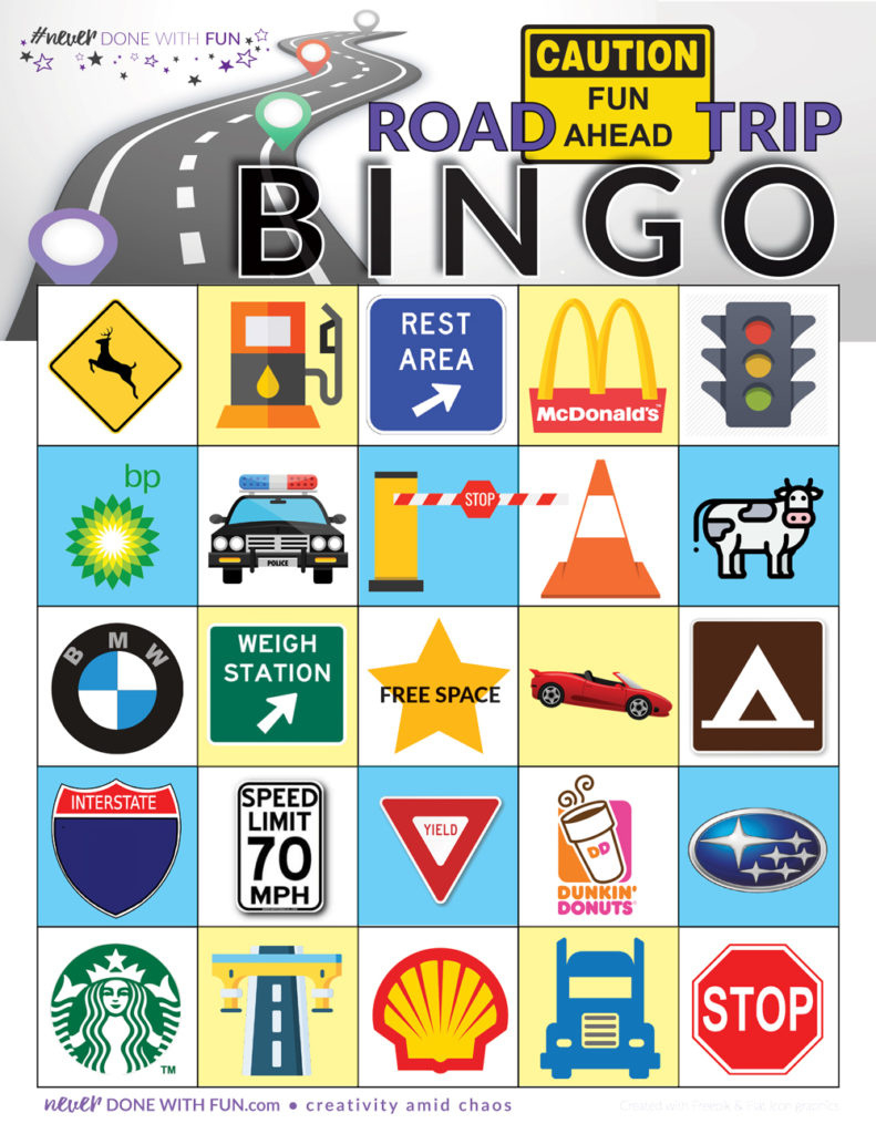 Road Trip Bingo Free Printable - #Neverdonewithfun pertaining to Free Printable Car Bingo