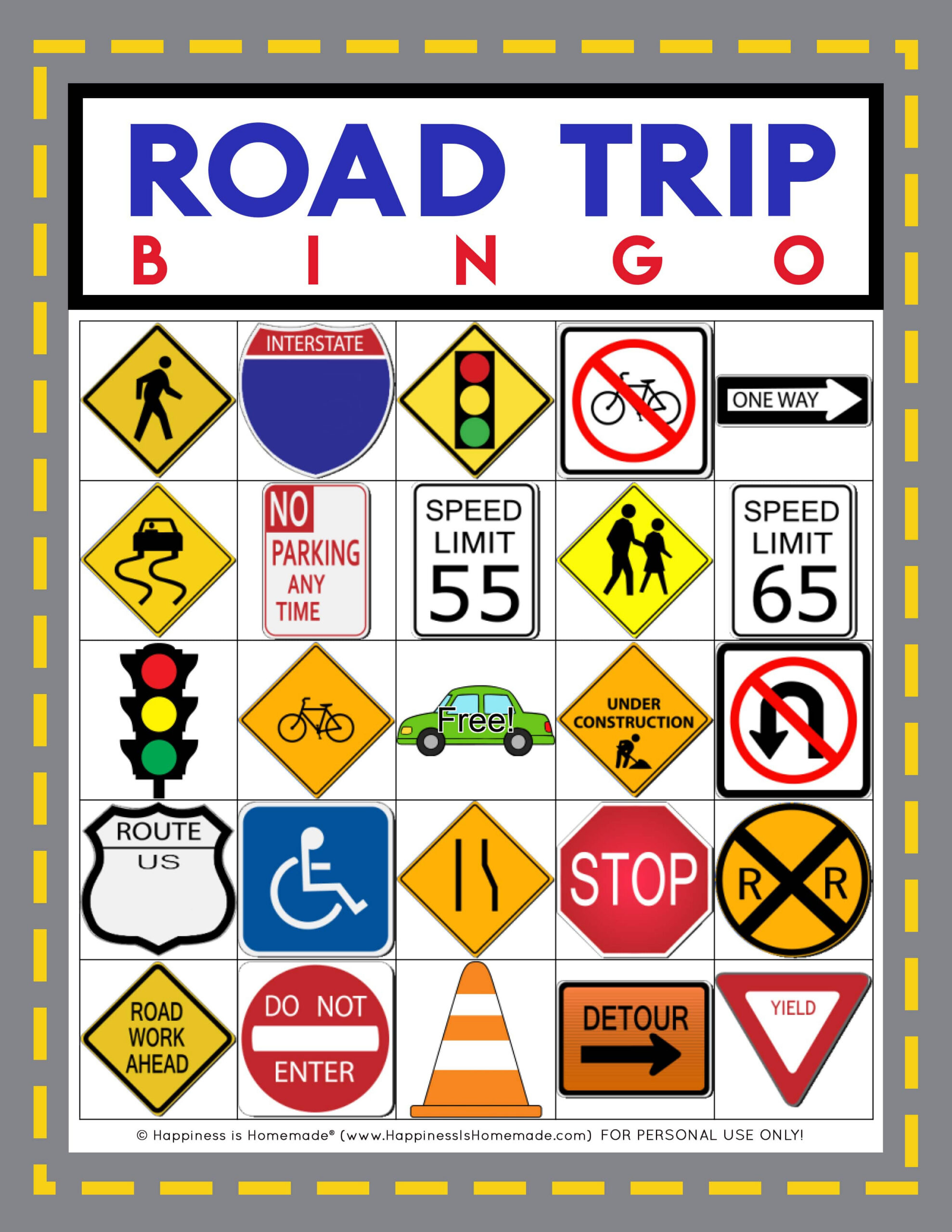 Road Trip Bingo Game - Free Printable - Happiness Is Homemade inside Free Printable Car Bingo