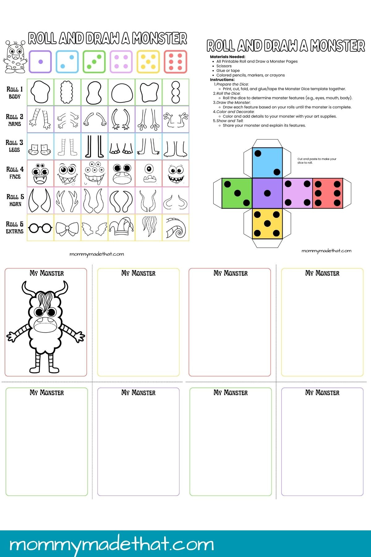 Roll & Draw A Monster Game (Free Printable) pertaining to Roll A Monster Free Printable