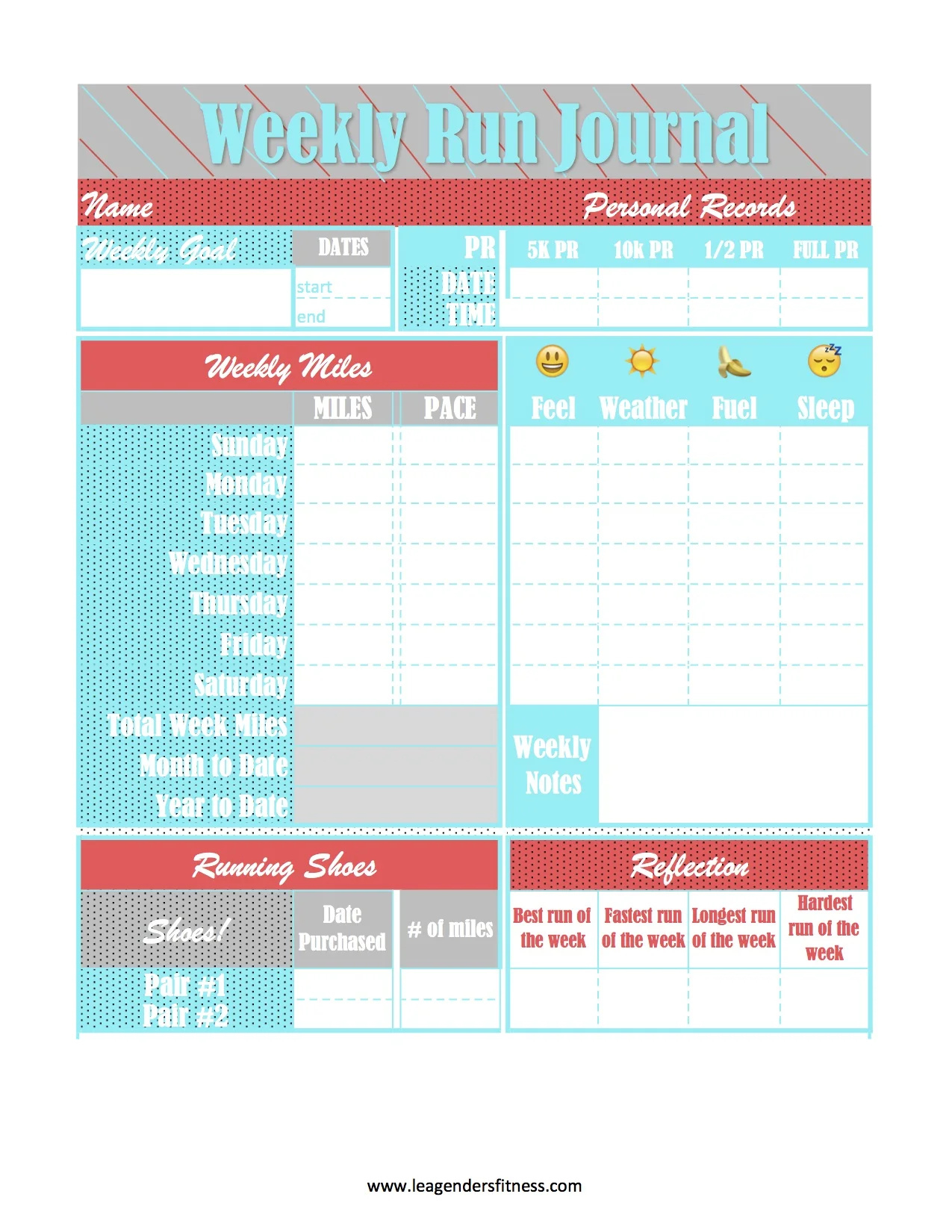 Running Journal Free Printable Download — Lea Genders Fitness regarding Free Printable Running Log