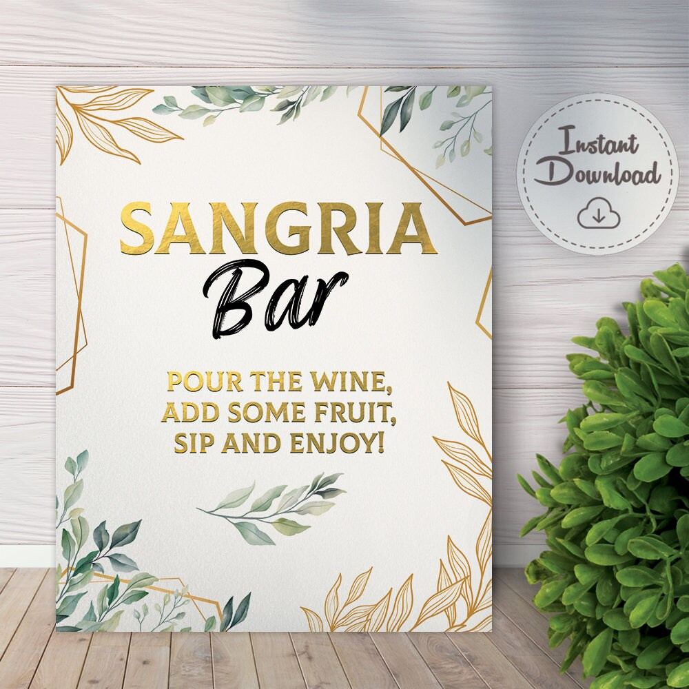 Sangria Bar Sign, Printable Sangria Drinks Table Sign, Wedding in Free Sangria Bar Sign Printable