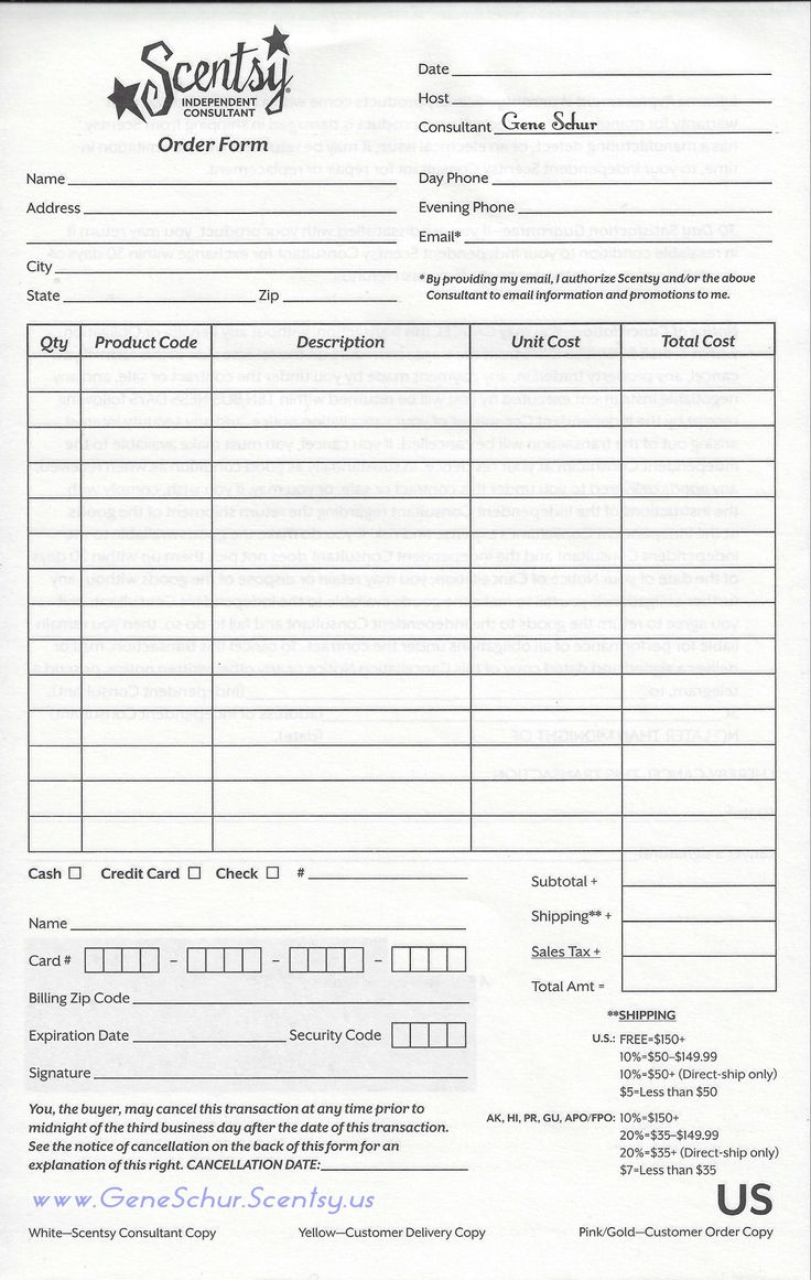 Scentsy Order Form with regard to Free Printable Scentsy Order Forms