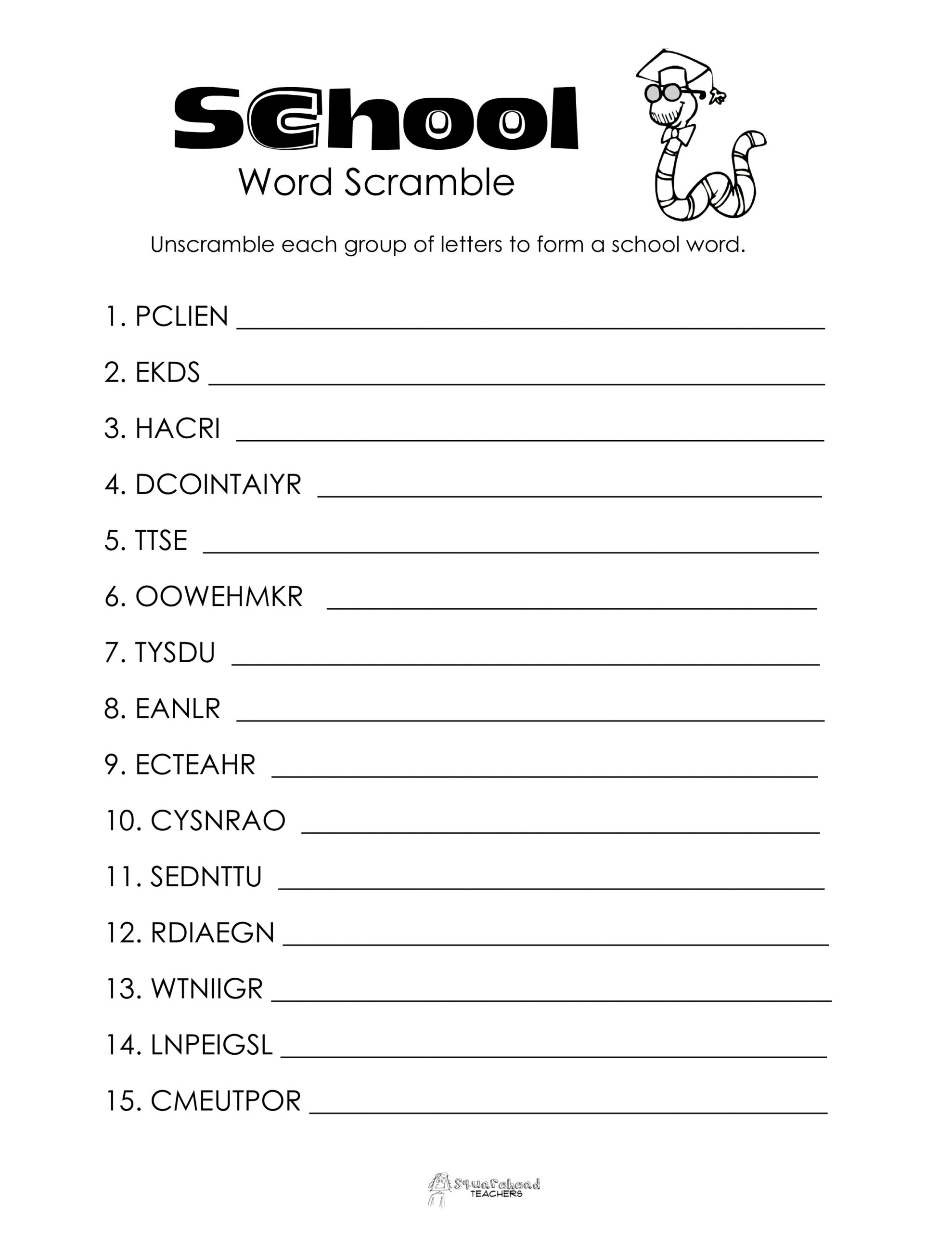 School Word Scramble (Free Worksheet!) | Squarehead Teachers for Free Word Scramble Maker Printable