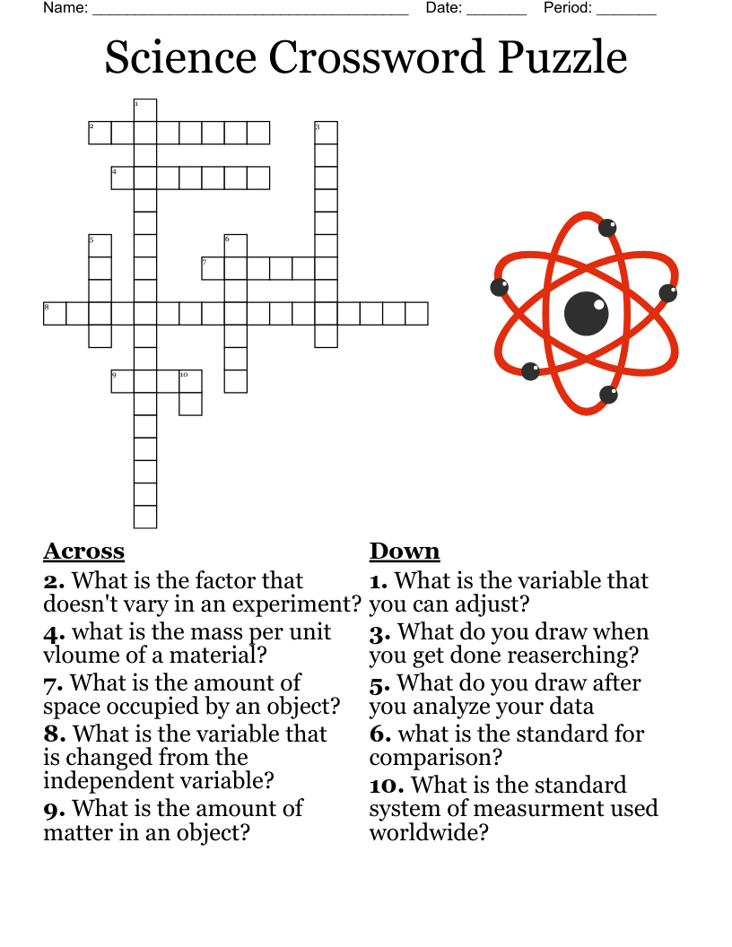 Science Crossword Puzzle - Wordmint for Free Printable Science Crossword Puzzles