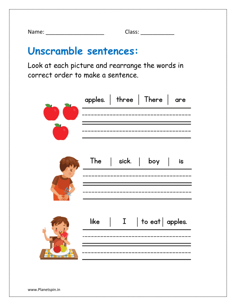 Sentence Scramble Worksheet Pdf For Kindergarten | Planetspin.in in Free Printable Scrambled Sentences Worksheets