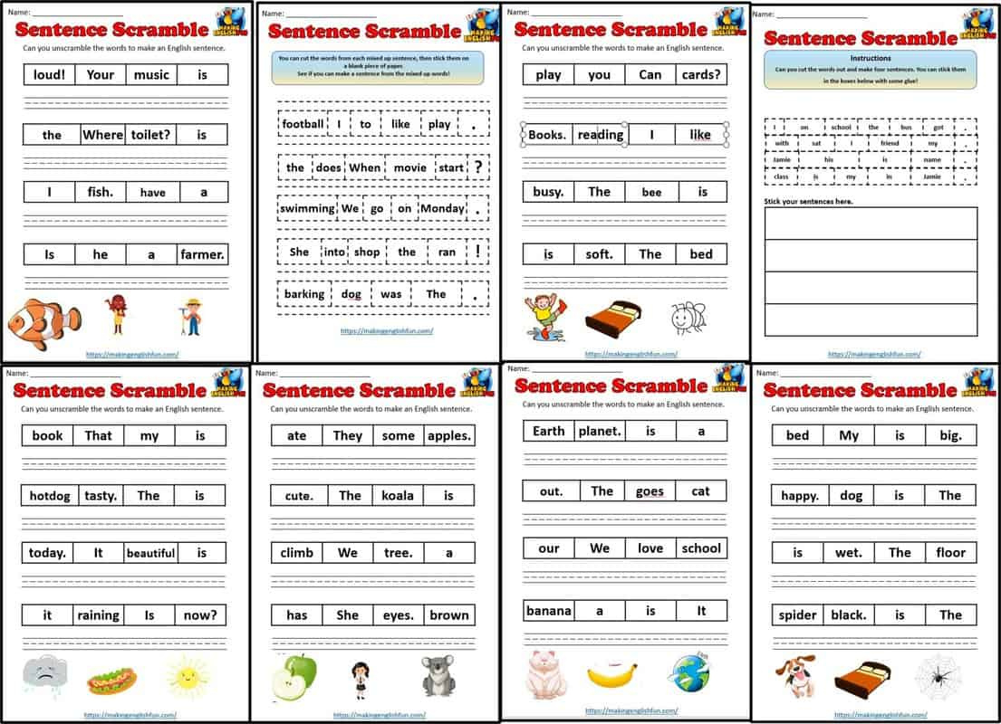 Sentence Scramble Worksheetsmaking English Fun inside Free Printable Scrambled Sentences Worksheets