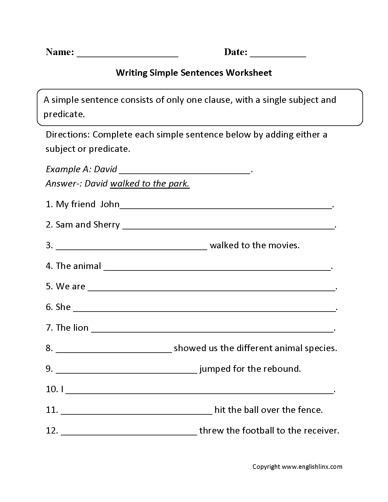 Sentences Worksheets | Simple Sentences Worksheets - Worksheets with regard to Free Printable Simple Sentences Worksheets