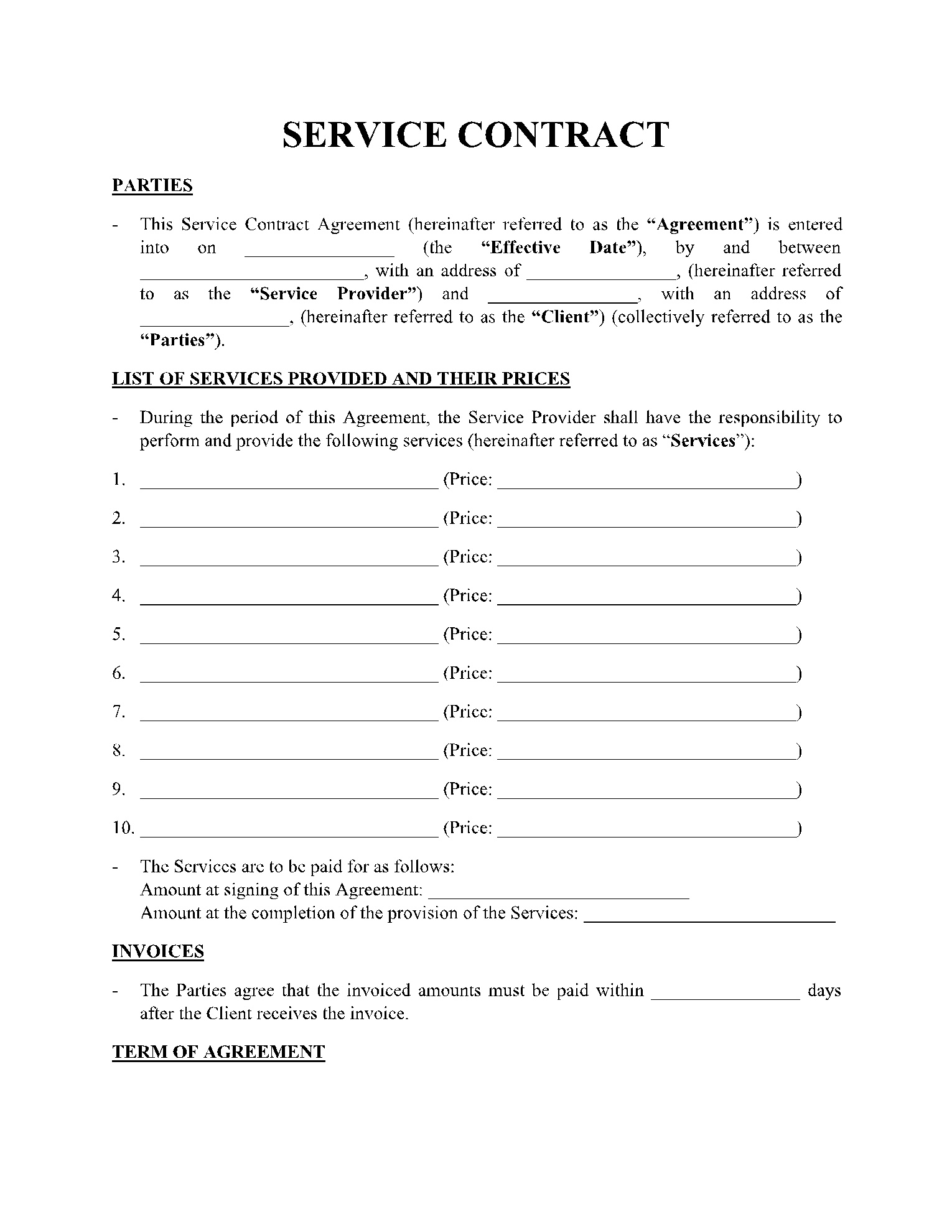 Service Contract Template: Get Free Sample - Cocosign with Free Printable Service Contract Forms