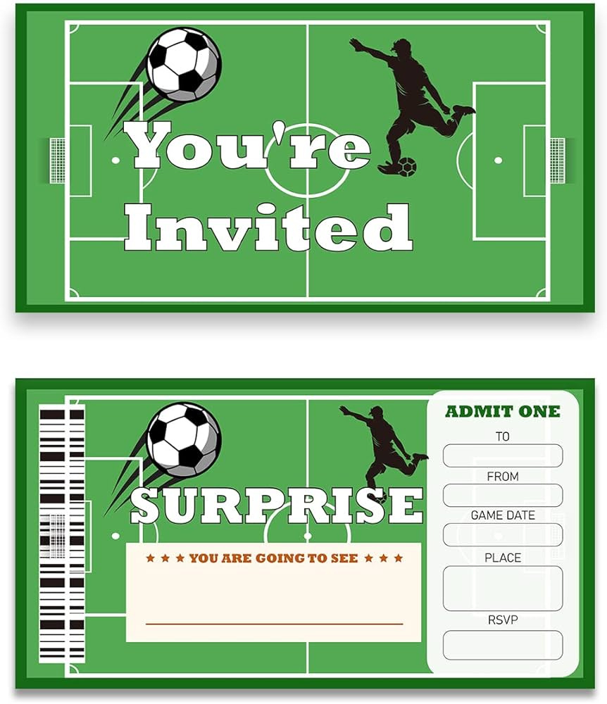 Set Of 20 Surprise Soccer Ticket Birthday Party Invitations With regarding Free Printable Soccer Birthday Invitations