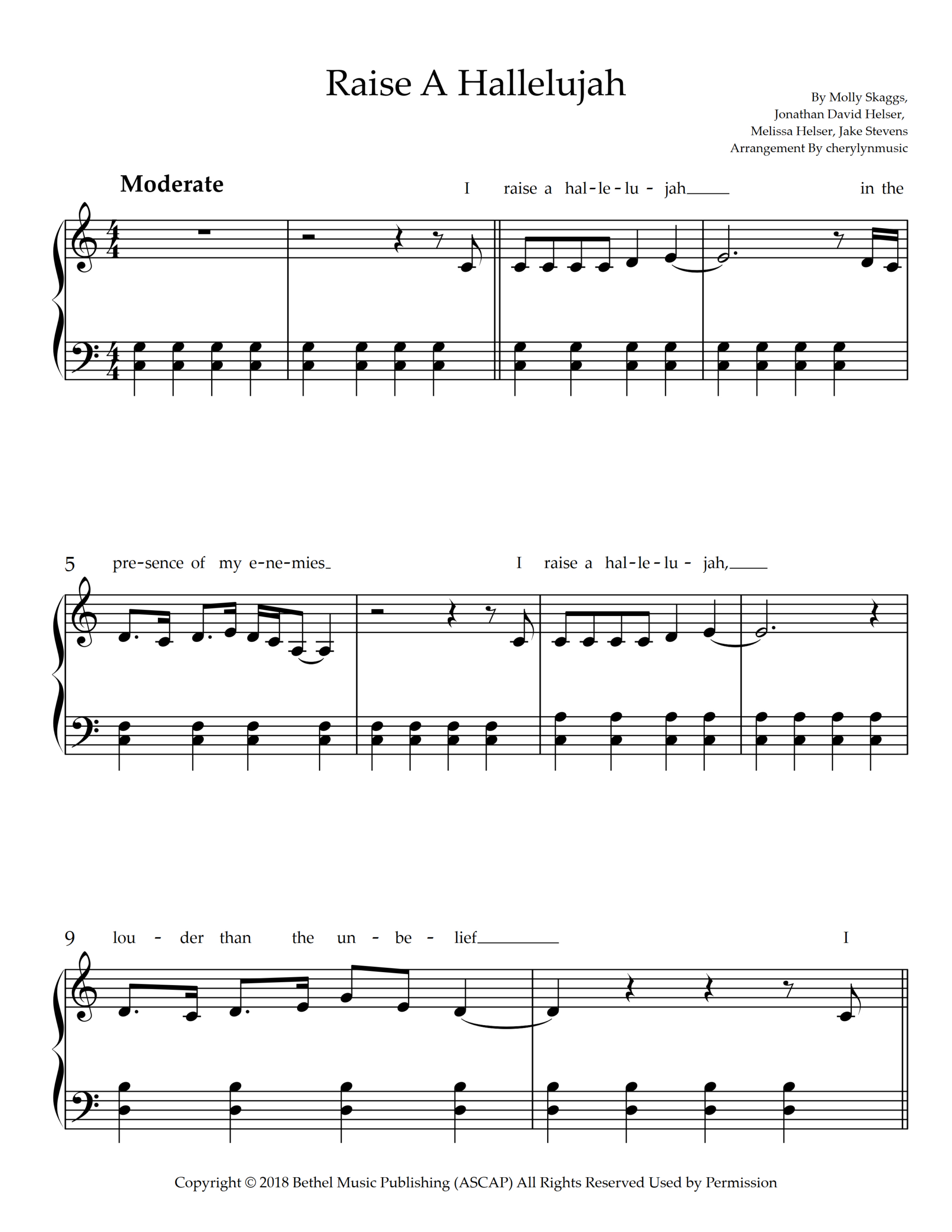 Sheet Music: Raise A Hallelujah - Piano Sheet - Bethel Music in Hallelujah Easy Piano Sheet Music Free Printable