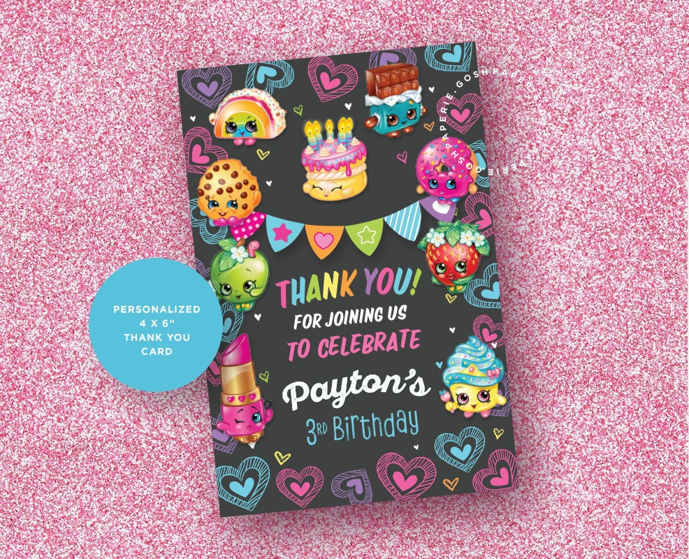 Shopkins Thank You Card, Shopkins Birthday, Shopkins Party with regard to Shopkins Thank You Cards Free Printable