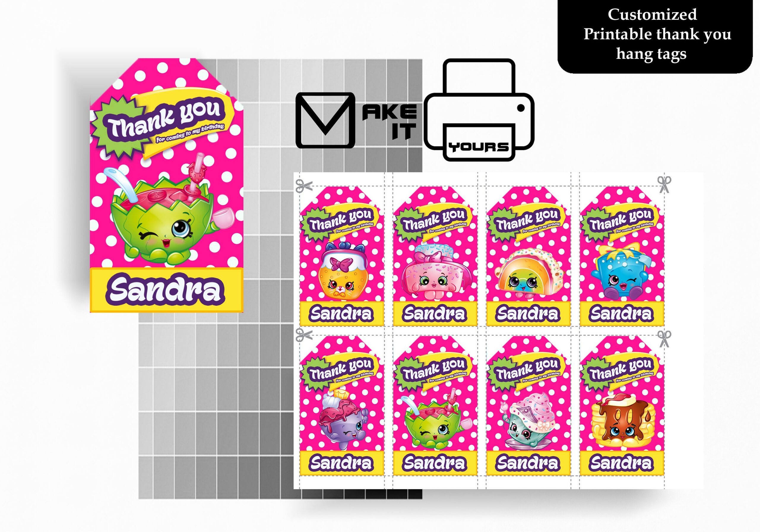 Shopkins Thank You Hang Tag, Shopkins Birthday, Shopkins Party intended for Shopkins Thank You Cards Free Printable