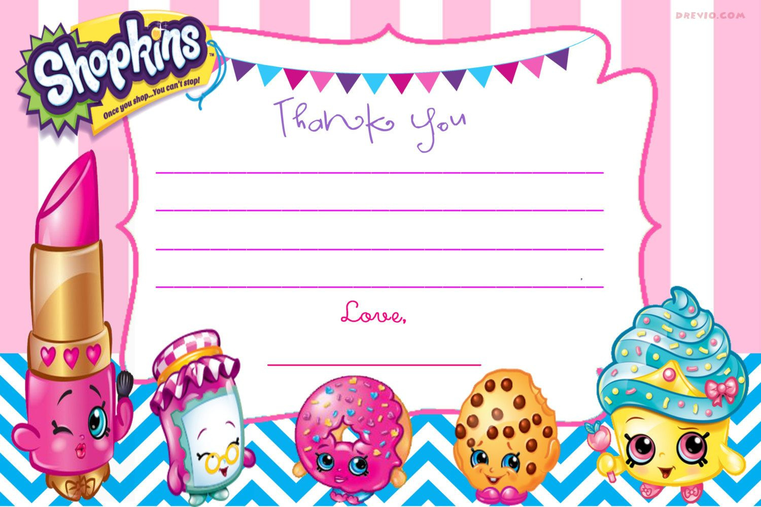 Shopkins Themed Customizable Birthday Invitations And Thank You pertaining to Shopkins Thank You Cards Free Printable