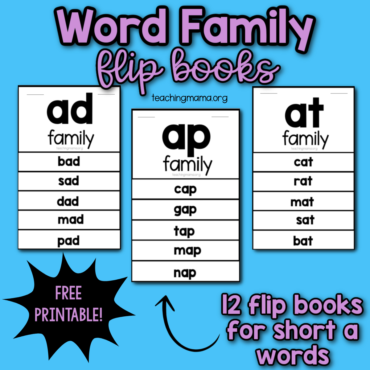 Short A Word Family Flip Books - Teaching Mama for Free Printable Word Family Mini Books