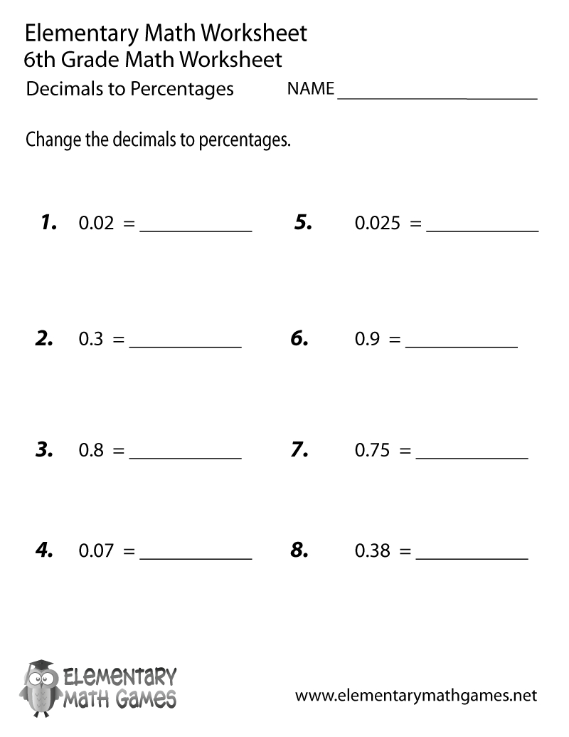 Sixth Grade Decimals To Percentages Worksheet regarding Free Printable 6Th Grade Worksheets
