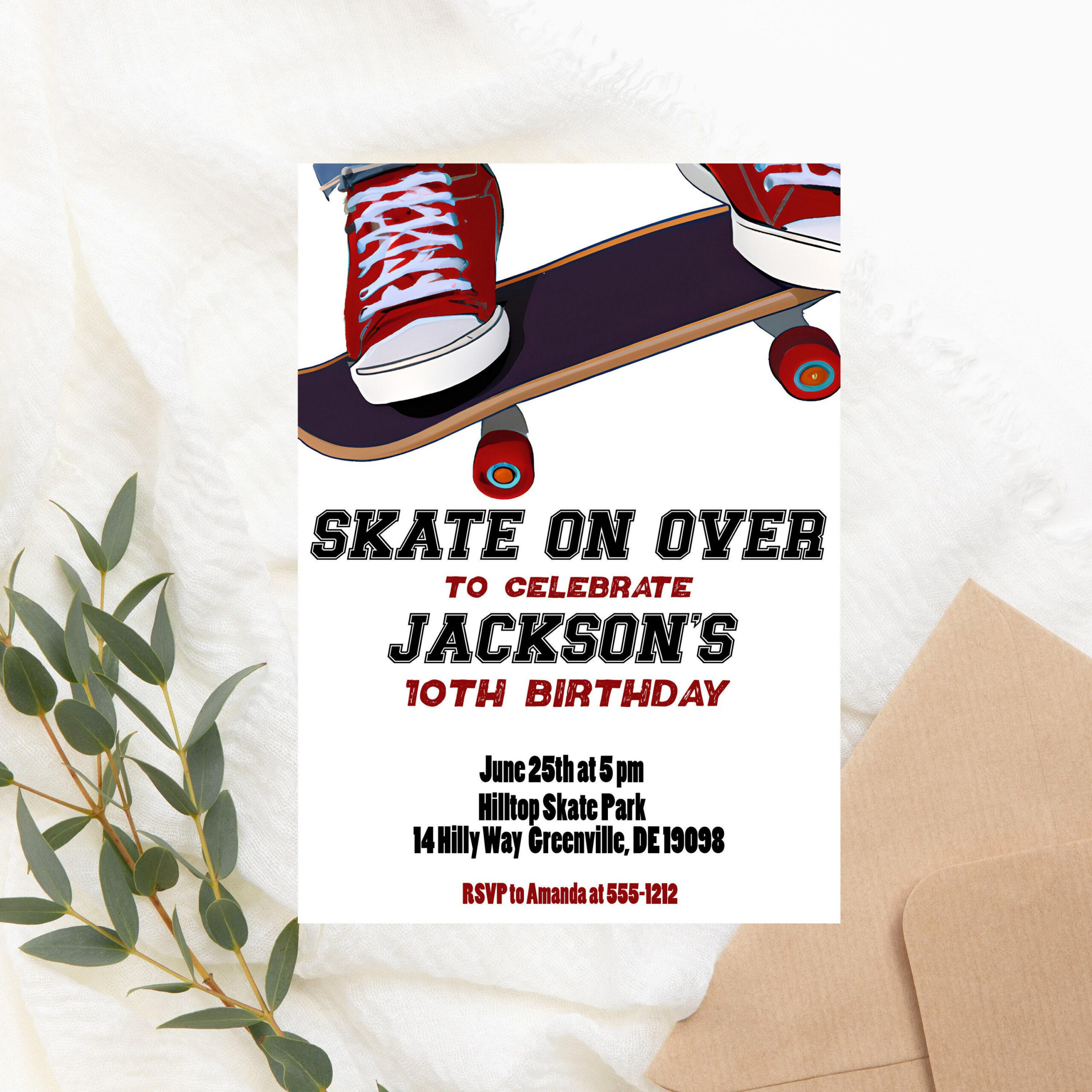 Skateboard Birthday Invitation – Simple Black And Red Editable pertaining to Free Printable Skateboard Birthday Party Invitations