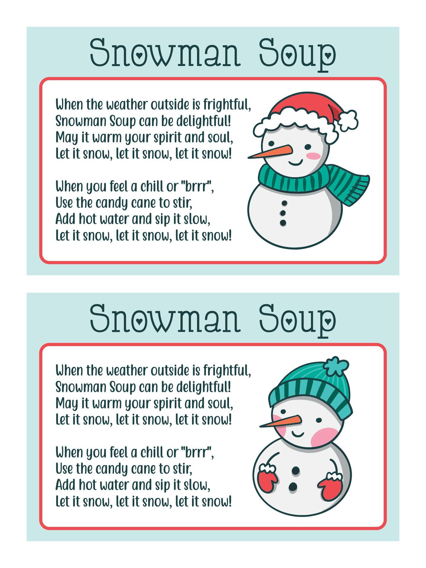Snowman Soup Labels - 10 Free Pdf Printables | Printablee pertaining to Snowman Soup Free Printable