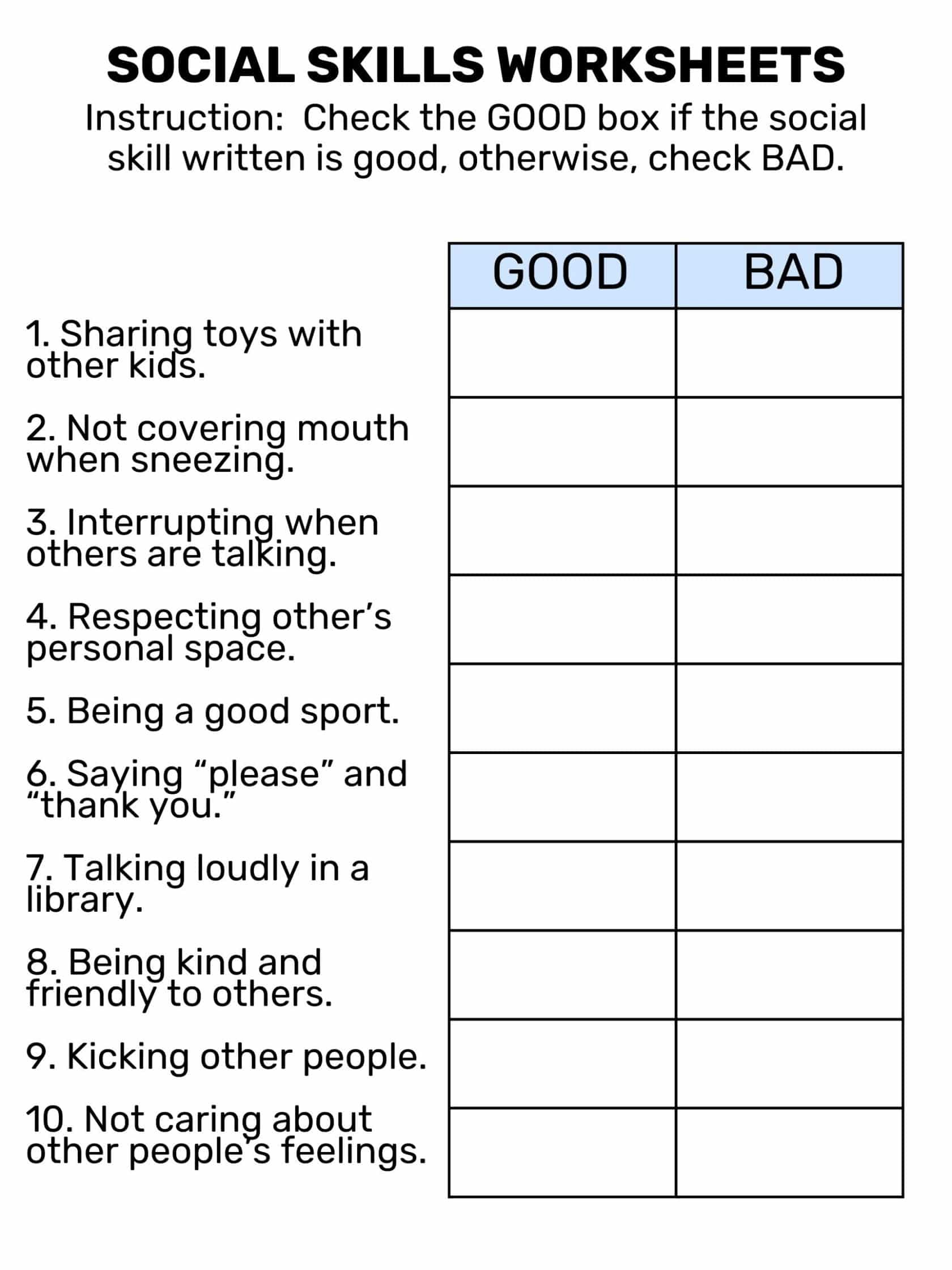 Social Skills Worksheets | Free Printable - Goally - Worksheets for Free Library Skills Printable Worksheets
