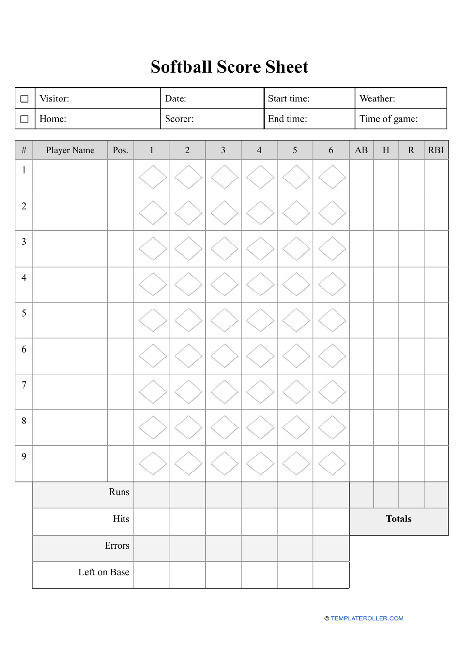 Softball Score Sheet Template Download Printable Pdf | Templateroller regarding Free Printable Softball Stat Sheets