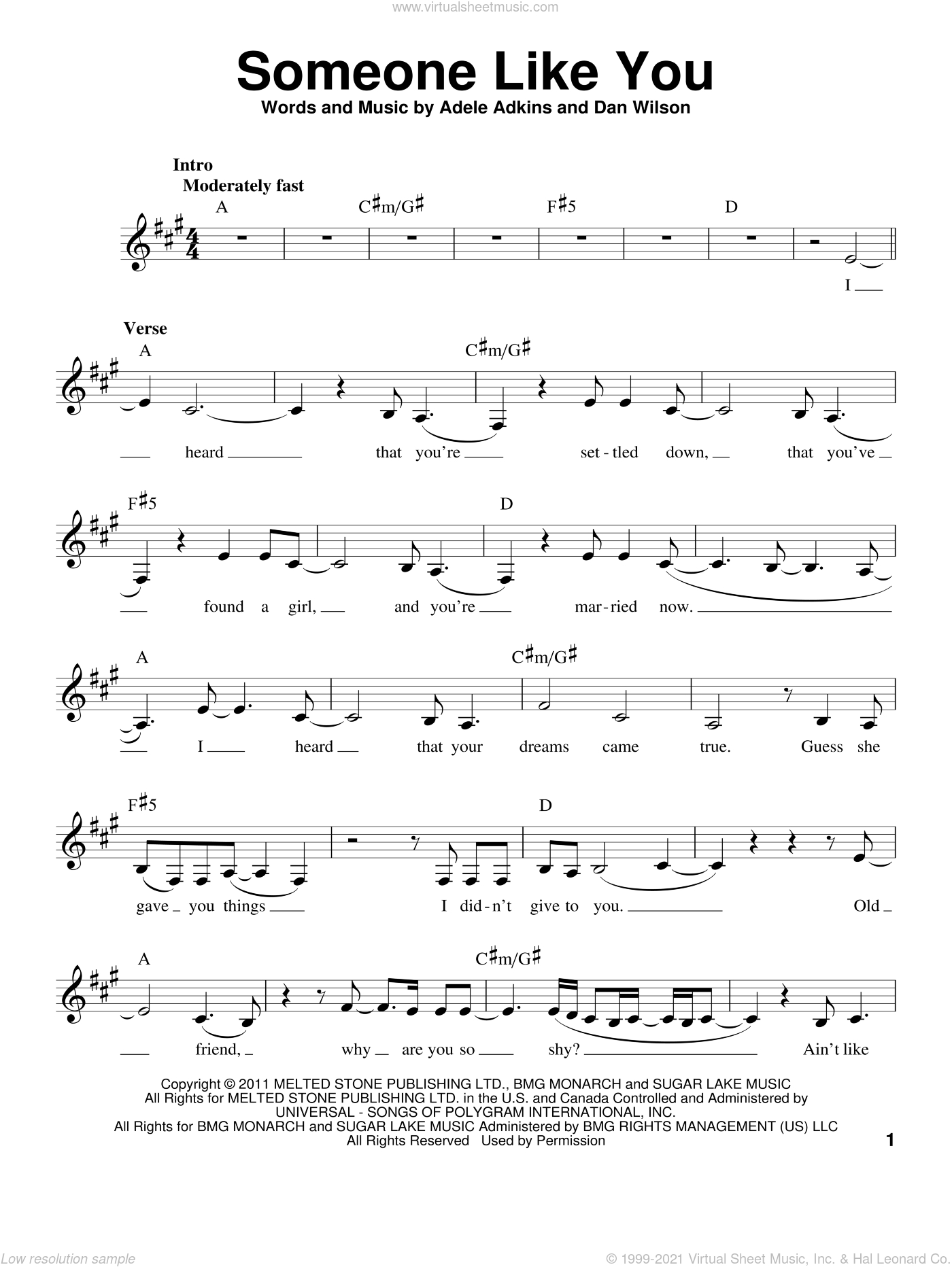 Someone Like You Sheet Music For Voice Solo (Pdf-Interactive) intended for Free Printable Sheet Music Adele Someone Like You