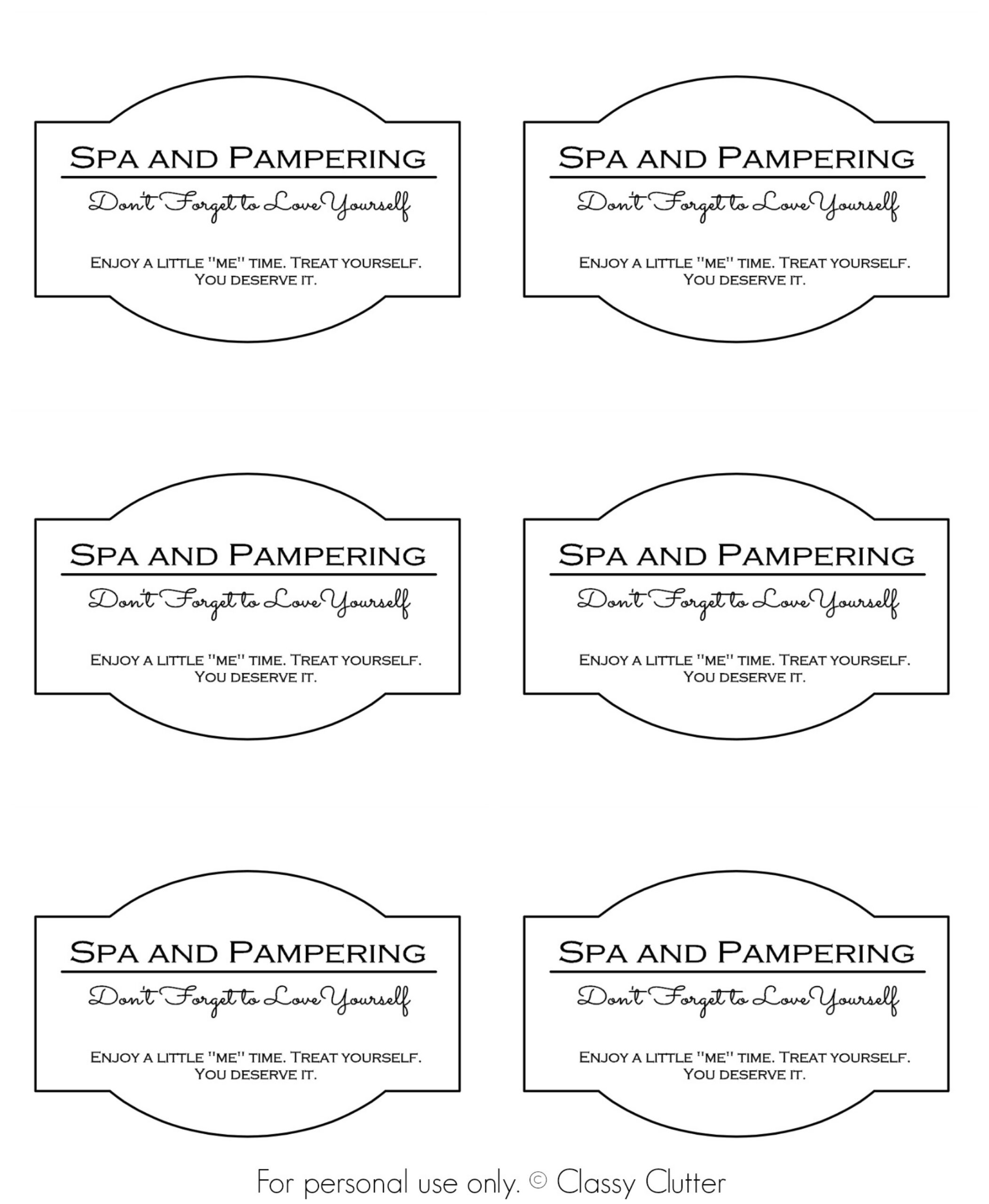 Spa And Pampering In A Jar - with regard to Spa In A Jar Free Printable Labels