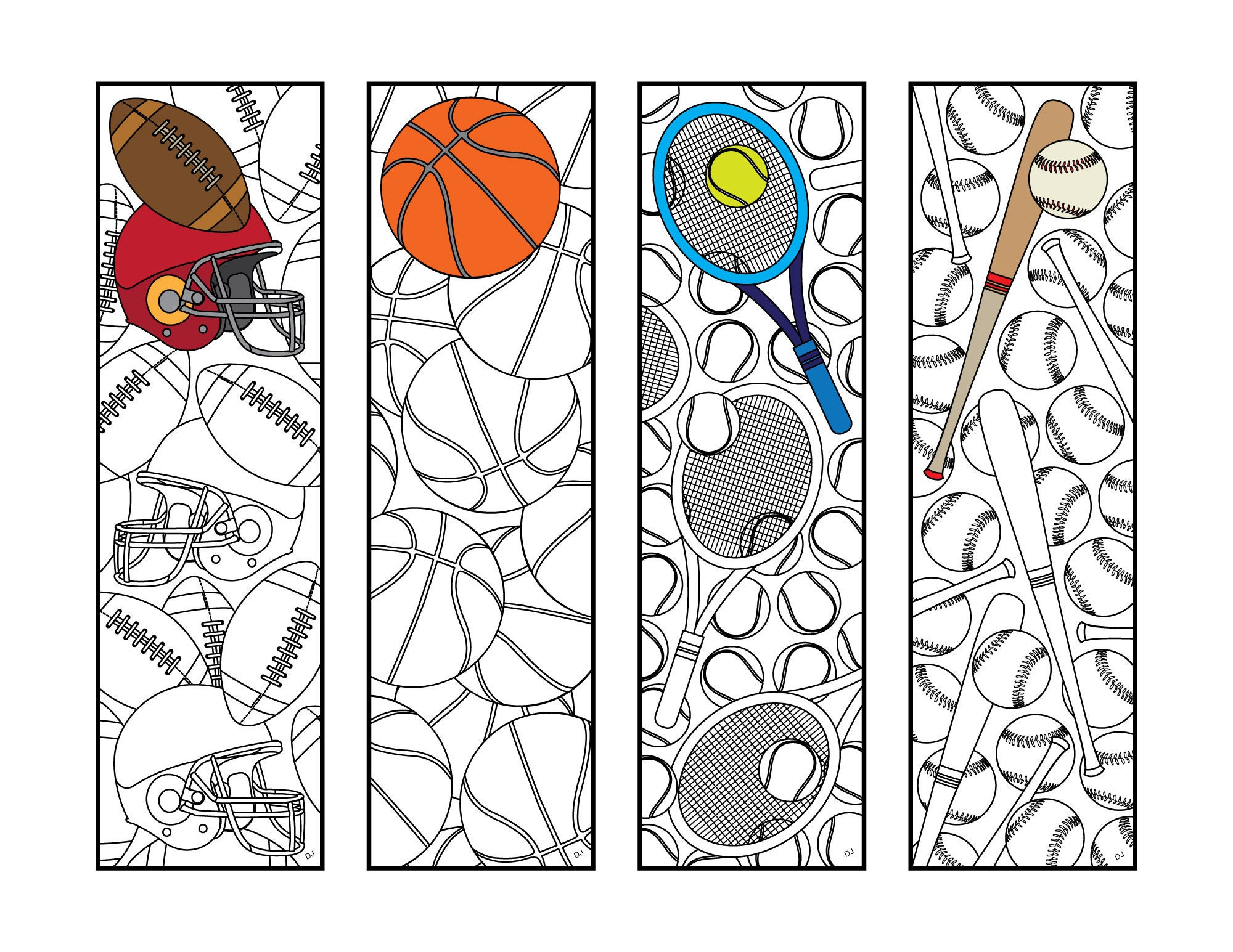 Sports Bookmarks Pdf Coloring Page Football, Basketball, Tennis inside Free Printable Sports Bookmarks