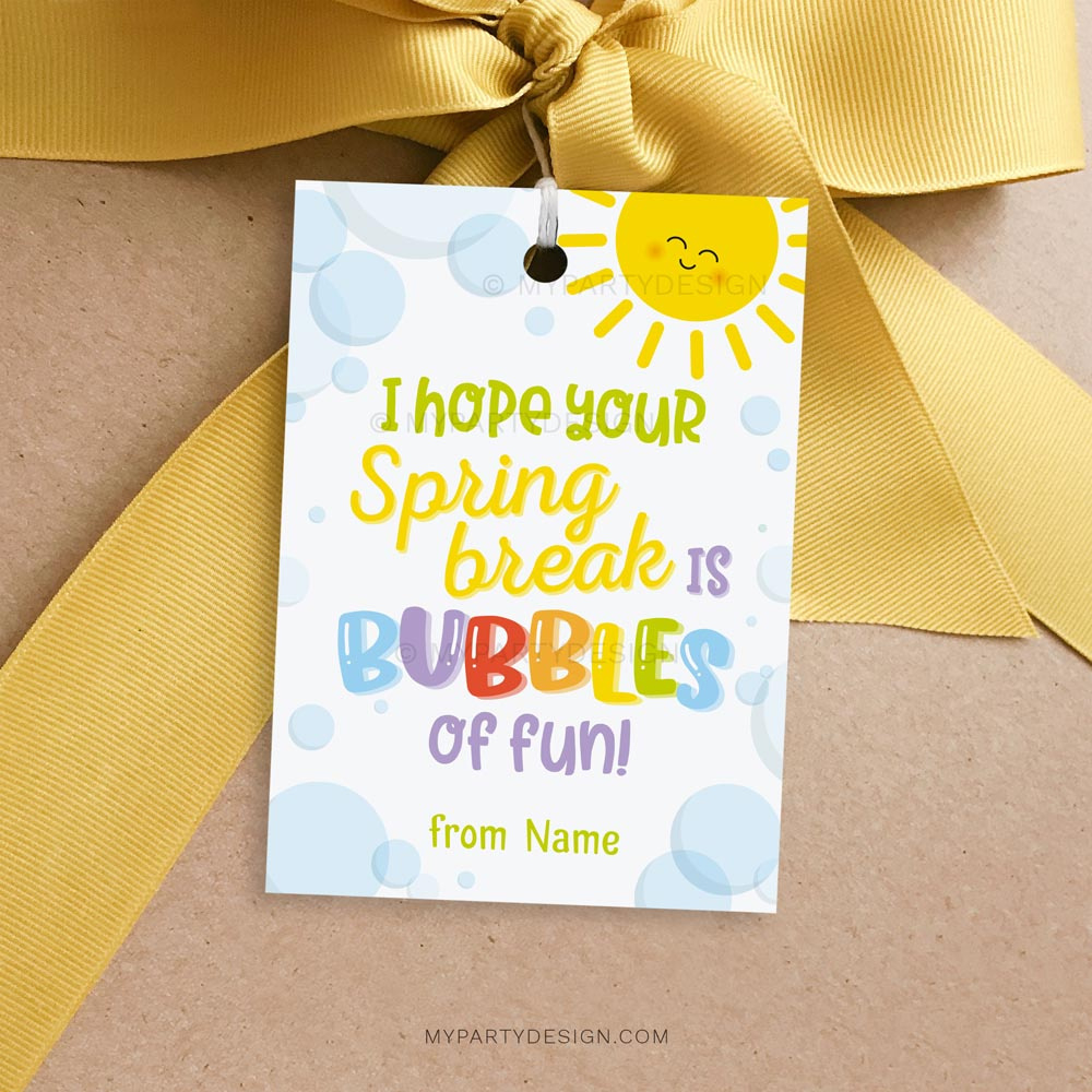 Spring Break Bubbles Gift Tag, Printable Pdf - My Party Design intended for Free Printable Gift Tags For Bubbles