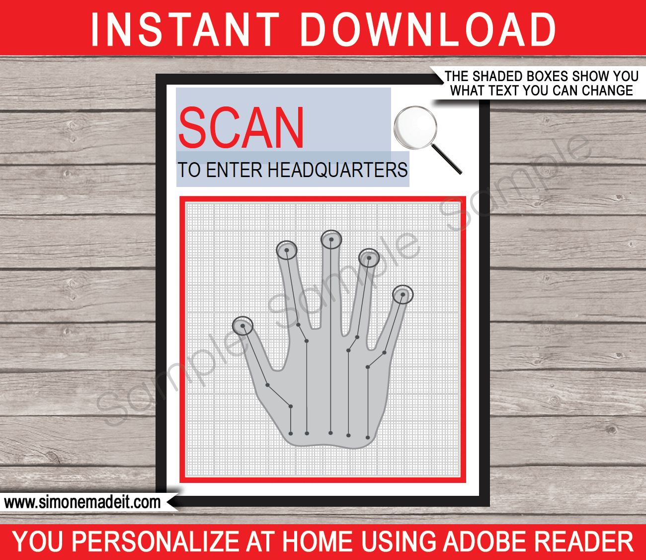 Spy Party Handprint Scanner Template - Red throughout Scan To Enter Sign Printable Free