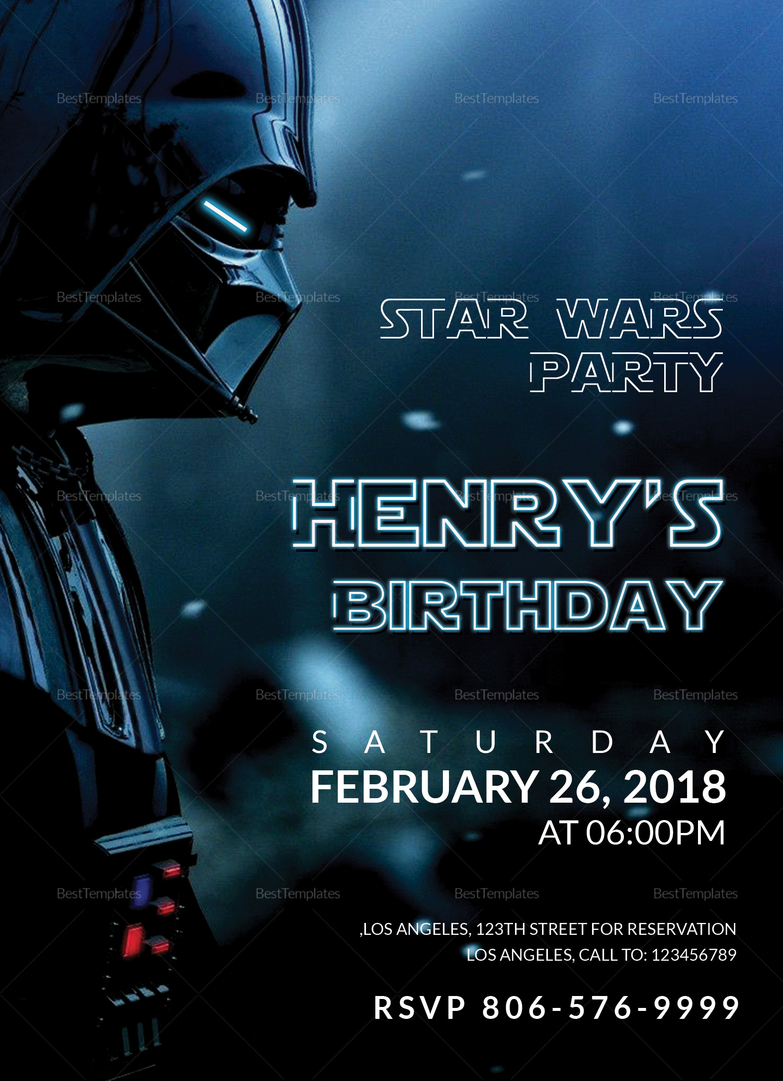 Star Wars Birthday Party Invitation Design Template In Word, Psd inside Star Wars Invitations Free Printable
