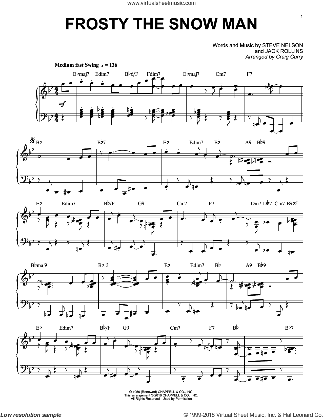 Steve Nelson: Frosty The Snow Man, (Intermediate) Sheet Music For with regard to Free Printable Frosty The Snowman Sheet Music