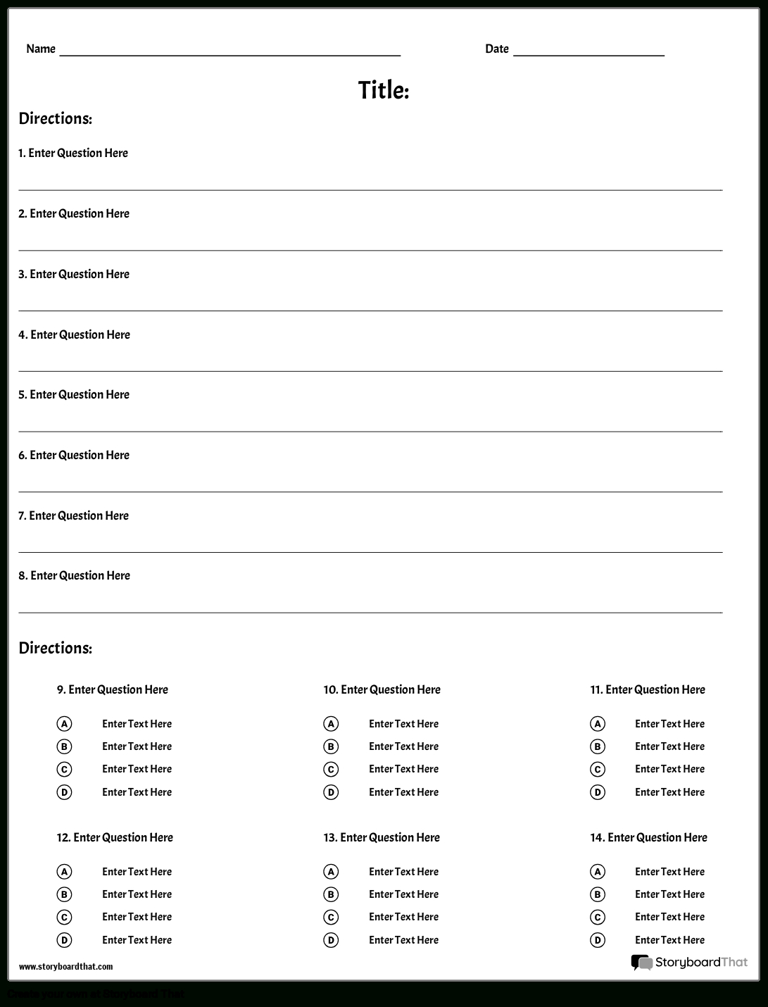 Storyboard That: Free Quiz Maker Templates For Teachers regarding Free Printable Test Maker For Teachers