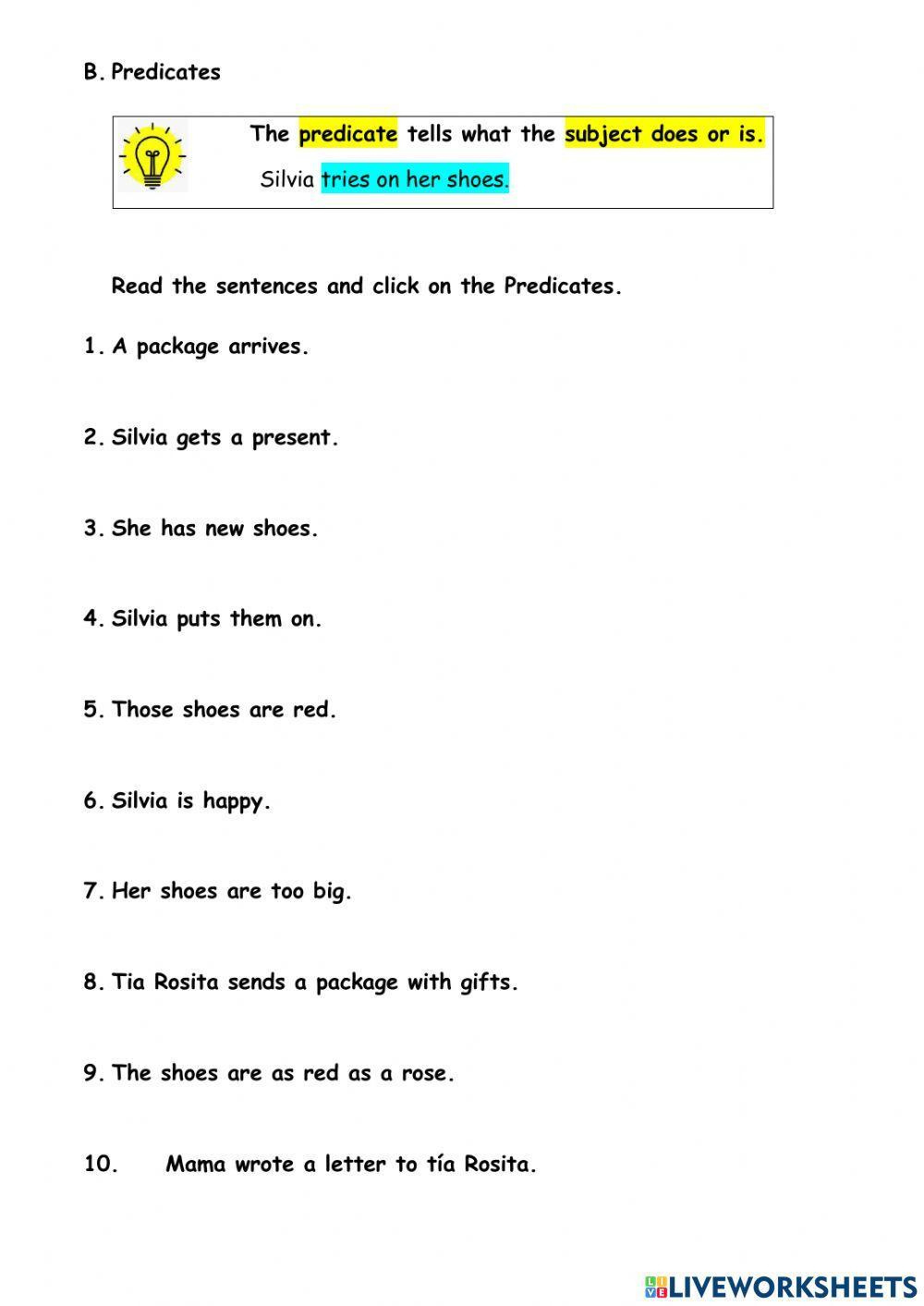Subjects And Predicates Worksheet For 2Nd Grade | Live Worksheets pertaining to Free Printable Subject Predicate Worksheets 2Nd Grade