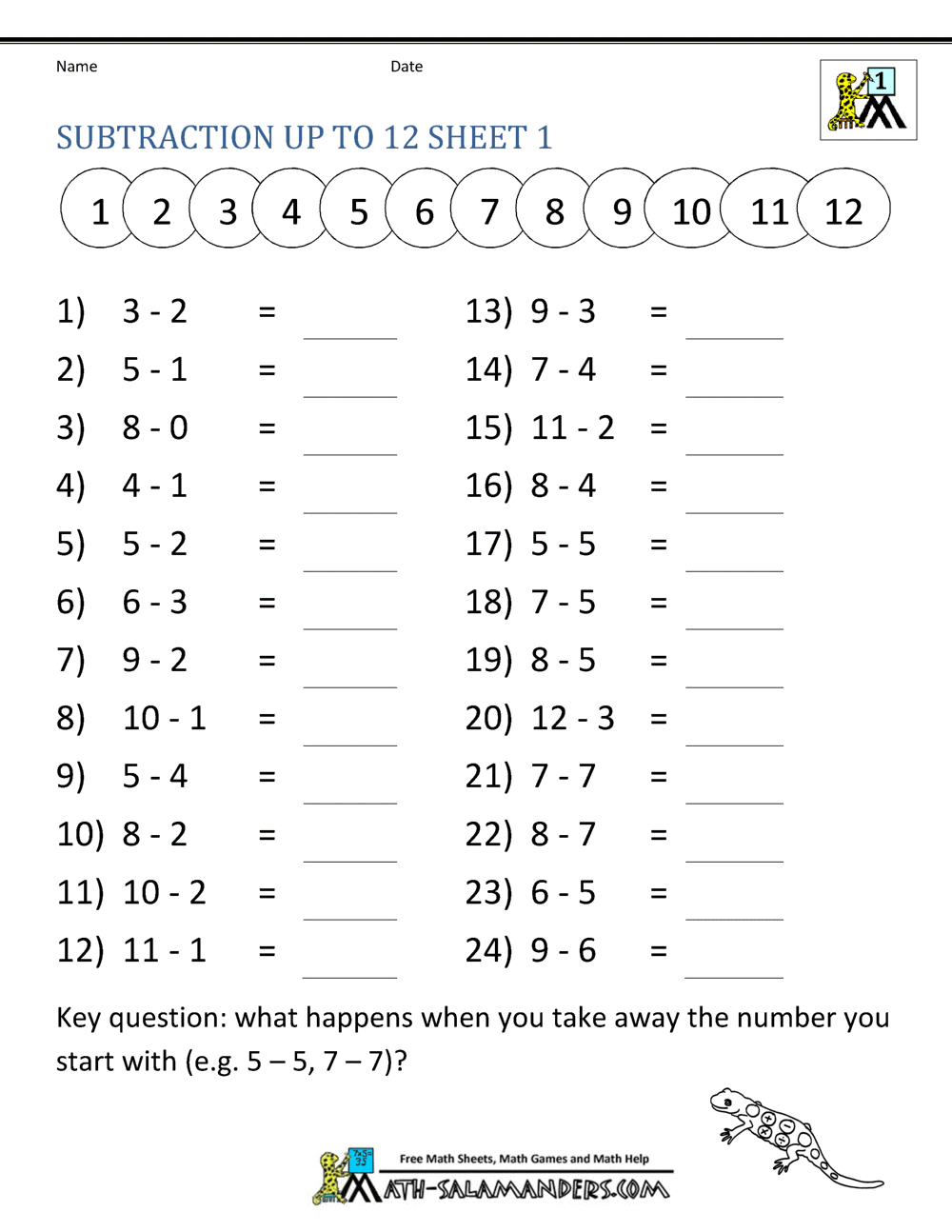 Subtraction Facts Worksheets 1St Grade within Free Printable First Grade Math Worksheets