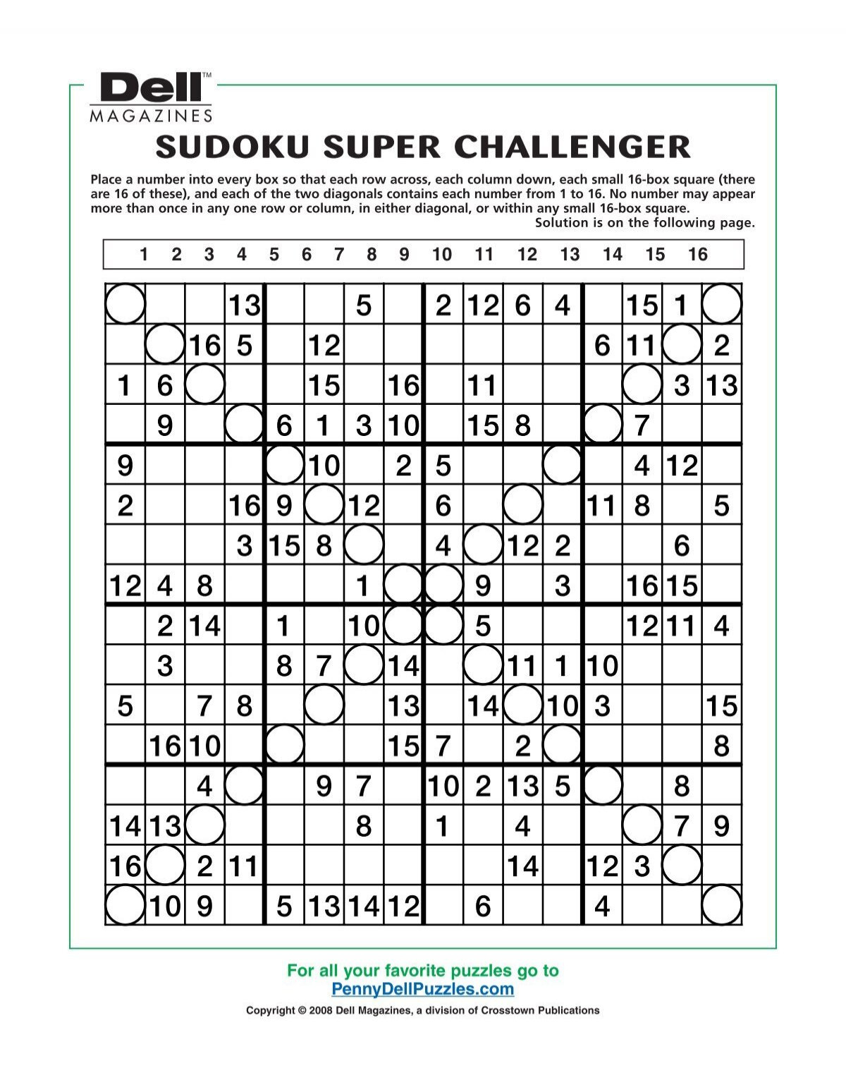 Sudoku Super Challenger - Pennydellpuzzles in Free Printable Super Challenger Sudoku