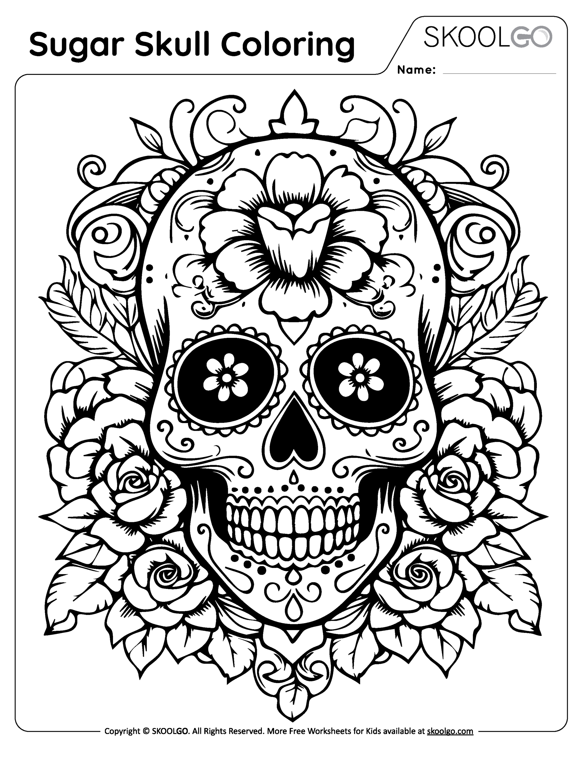 Sugar Skull Coloring - Skoolgo inside Free Printable Sugar Skull Coloring Pages