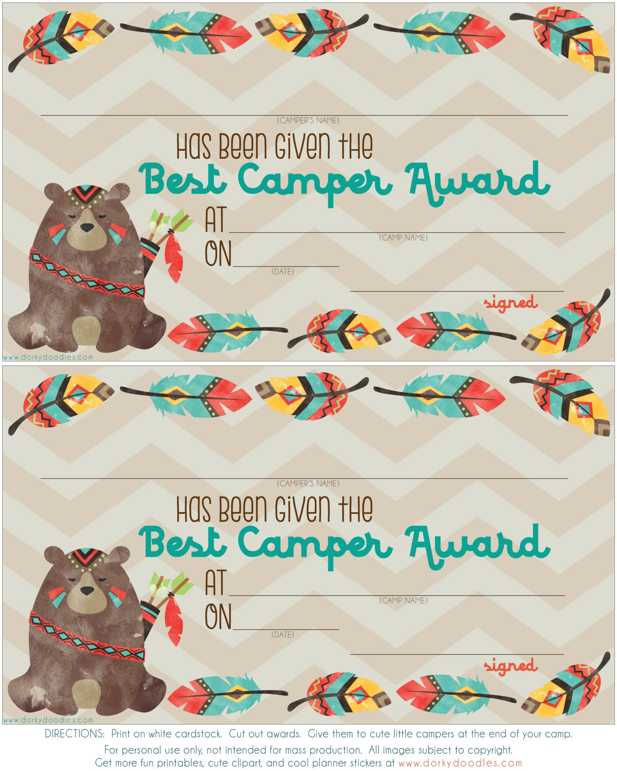 Summer Camp Award Free Printable – Dorky Doodles - Worksheets Library for Free Printable Camp Certificates
