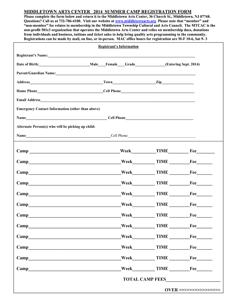 Summer Camp Registration Form 2023: Fill Out & Sign Online | Dochub throughout Free Printable Summer Camp Registration Forms
