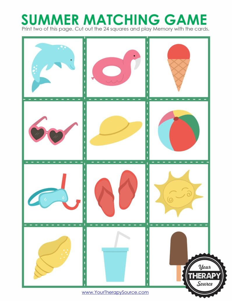 Summer Memory Game Free Printable - Your Therapy Source for Free Printable Memory Exercises