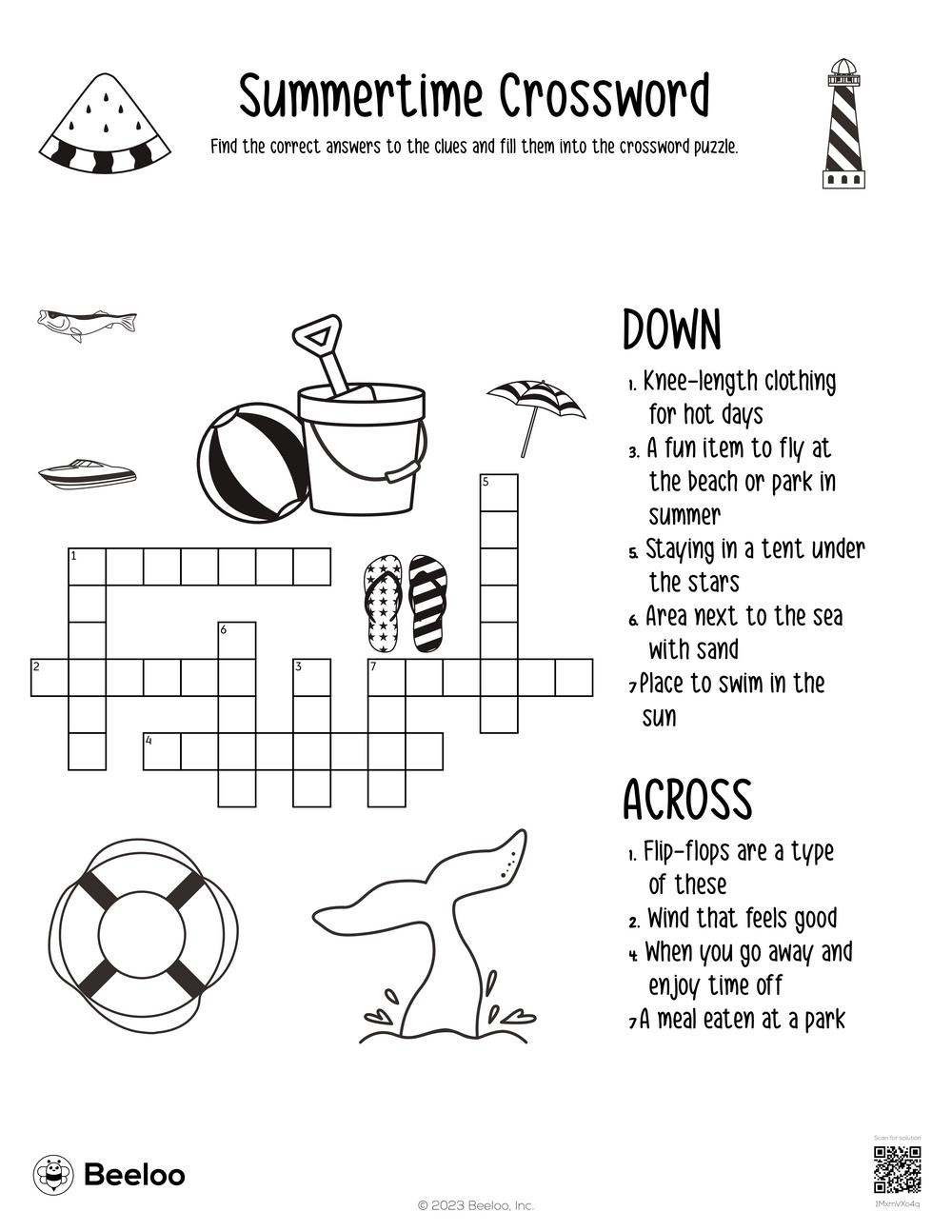Summer-Themed Crossword Puzzles • Beeloo Printable Crafts And for Summer Crossword Puzzle Free Printable