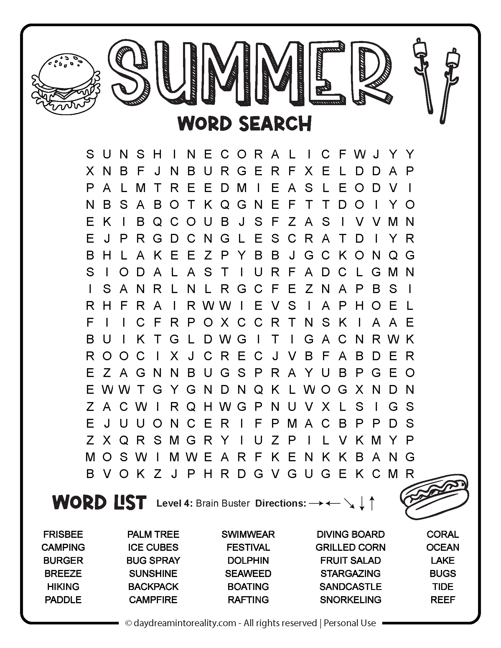 Summer Word Search Free Pdf Printables | 6 Levels Of Difficulty for Free Printable Summer Puzzles
